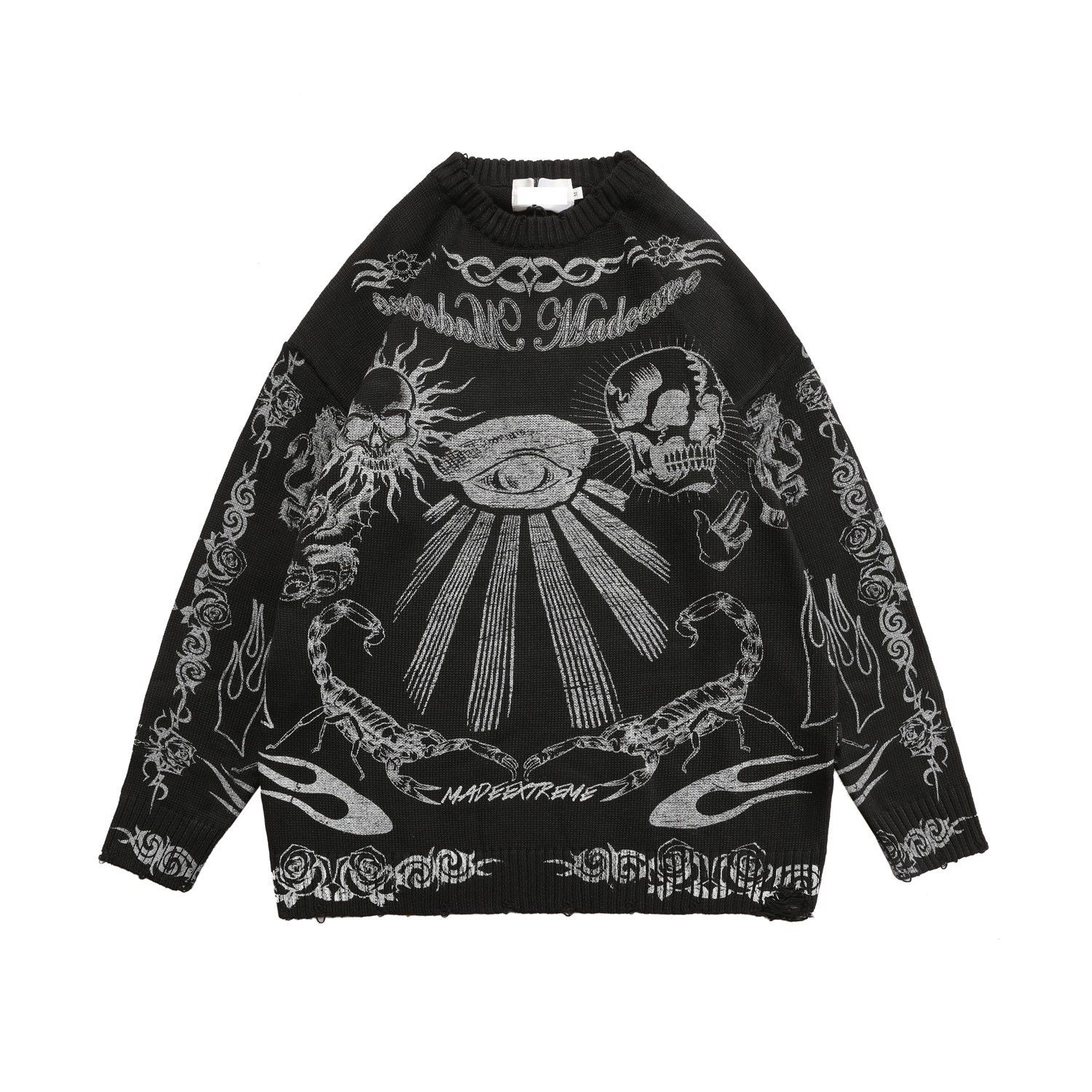 Skull Graffiti Torn Sweater