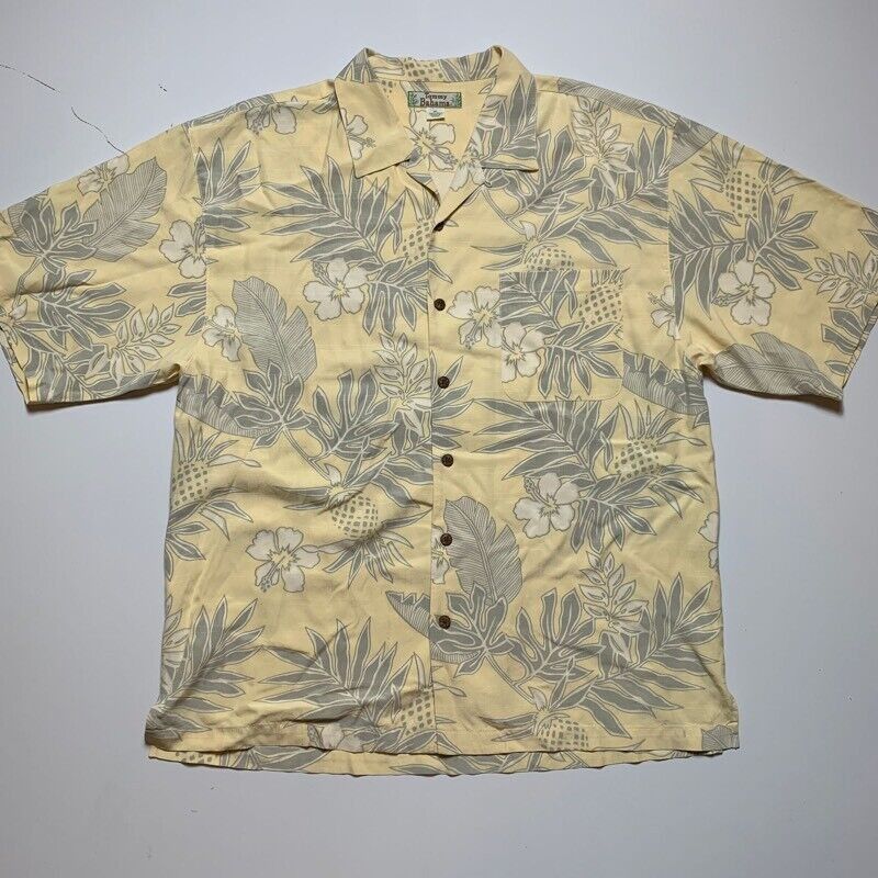 Tommy Bahama Tommy Bahama Mens Hawaiian Shirt Yellow Hibiscus Pineapple ...