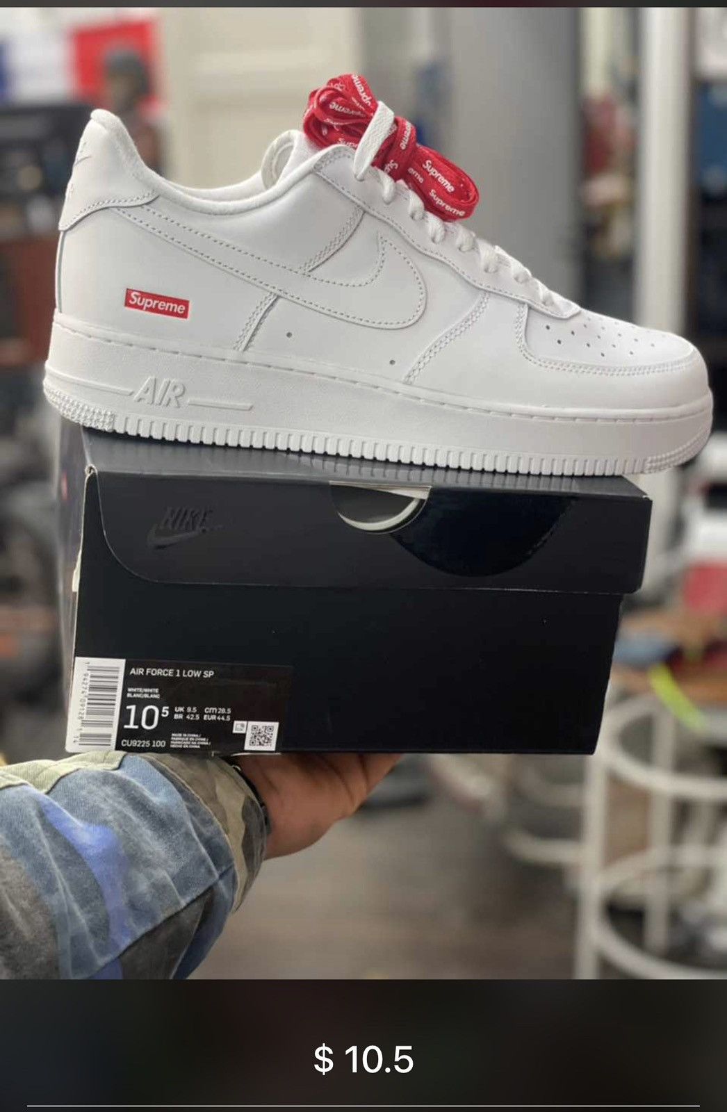 image of Nike x Supreme Air Force 1 Low Supreme Shoes in White, Men's (Size 10.5)