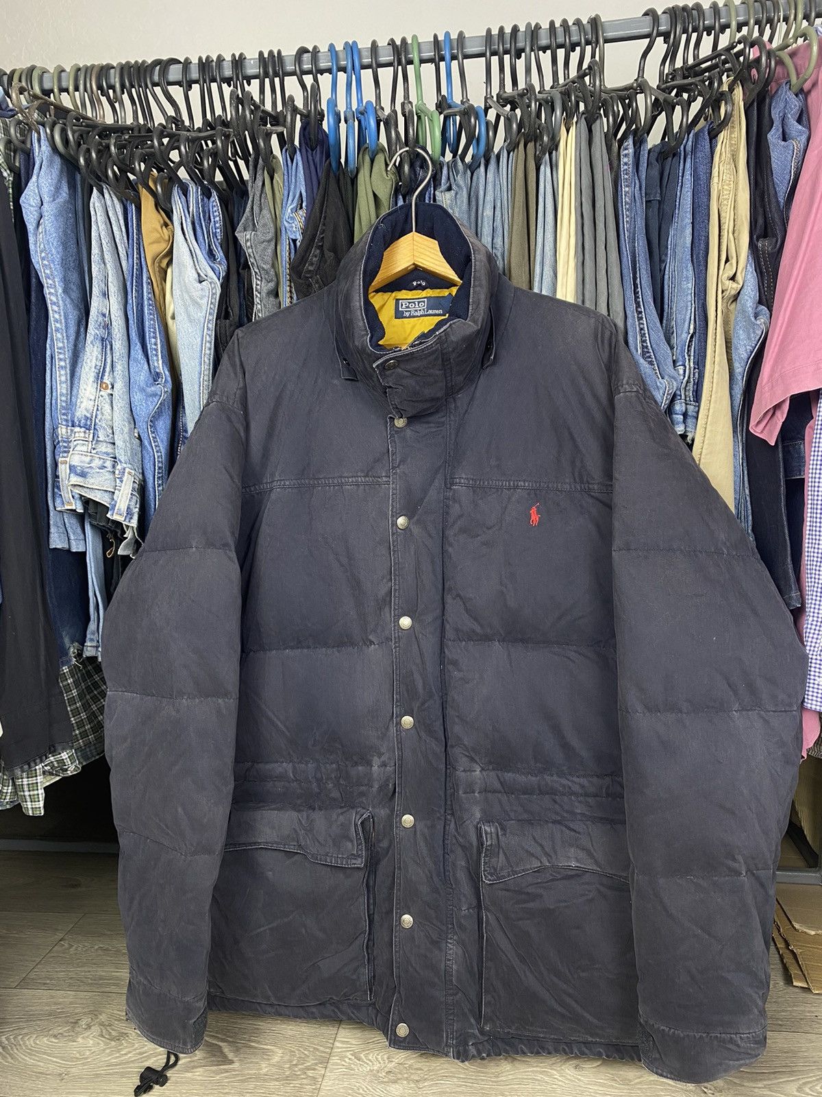 Vintage 90s 00s Navy Polo Ralph Lauren Down Feather Embroidered Puffer Coat XL main image 0