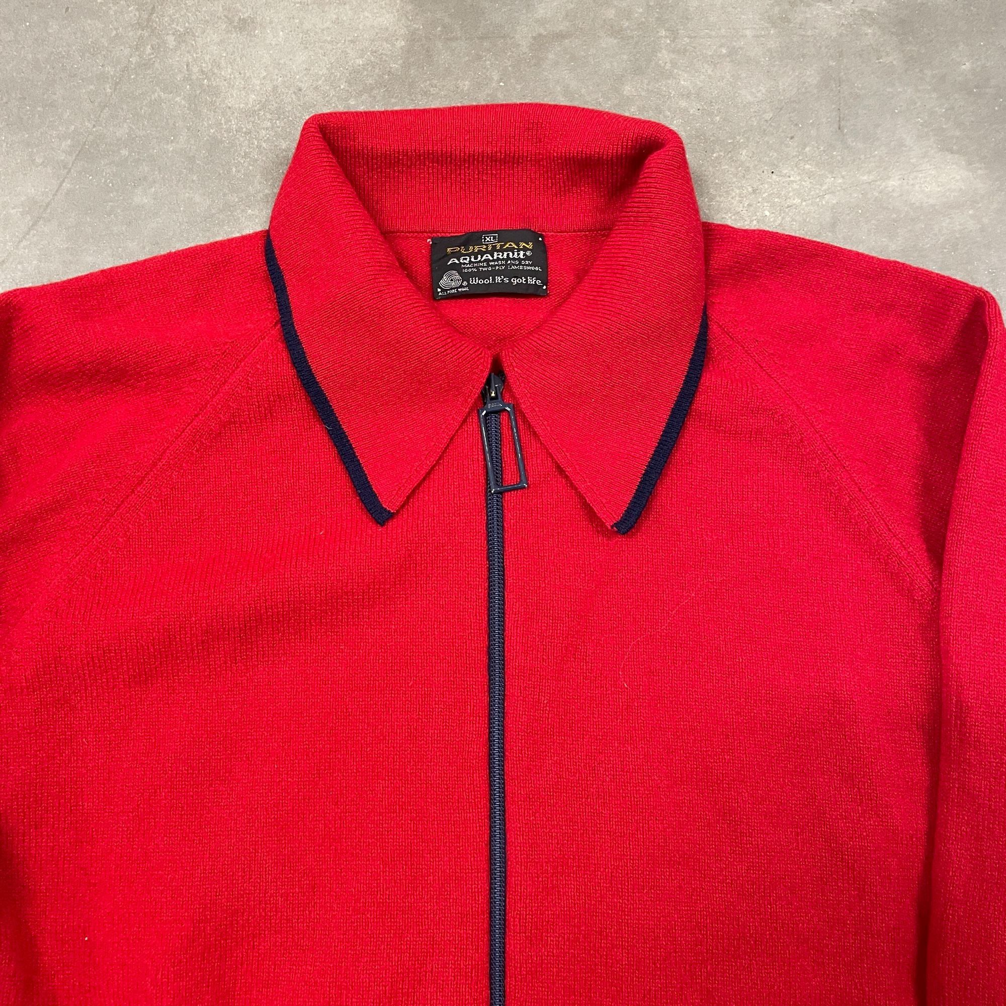 Vintage 60s VTG Red Wool Puritan Aquaknit Wool Zip Up Sweater XL Red Size US XL / EU 56 / 4 - 3 Thumbnail