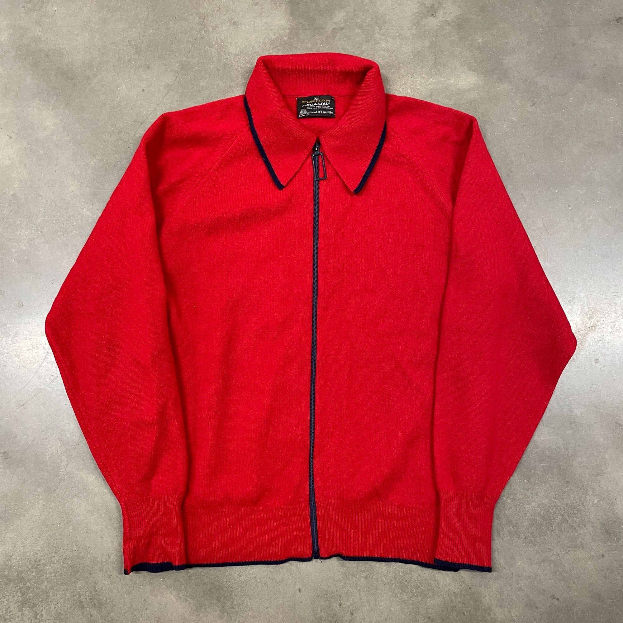 Vintage 60s VTG Red Wool Puritan Aquaknit Wool Zip Up Sweater XL Red Size US XL / EU 56 / 4 - 2 Preview