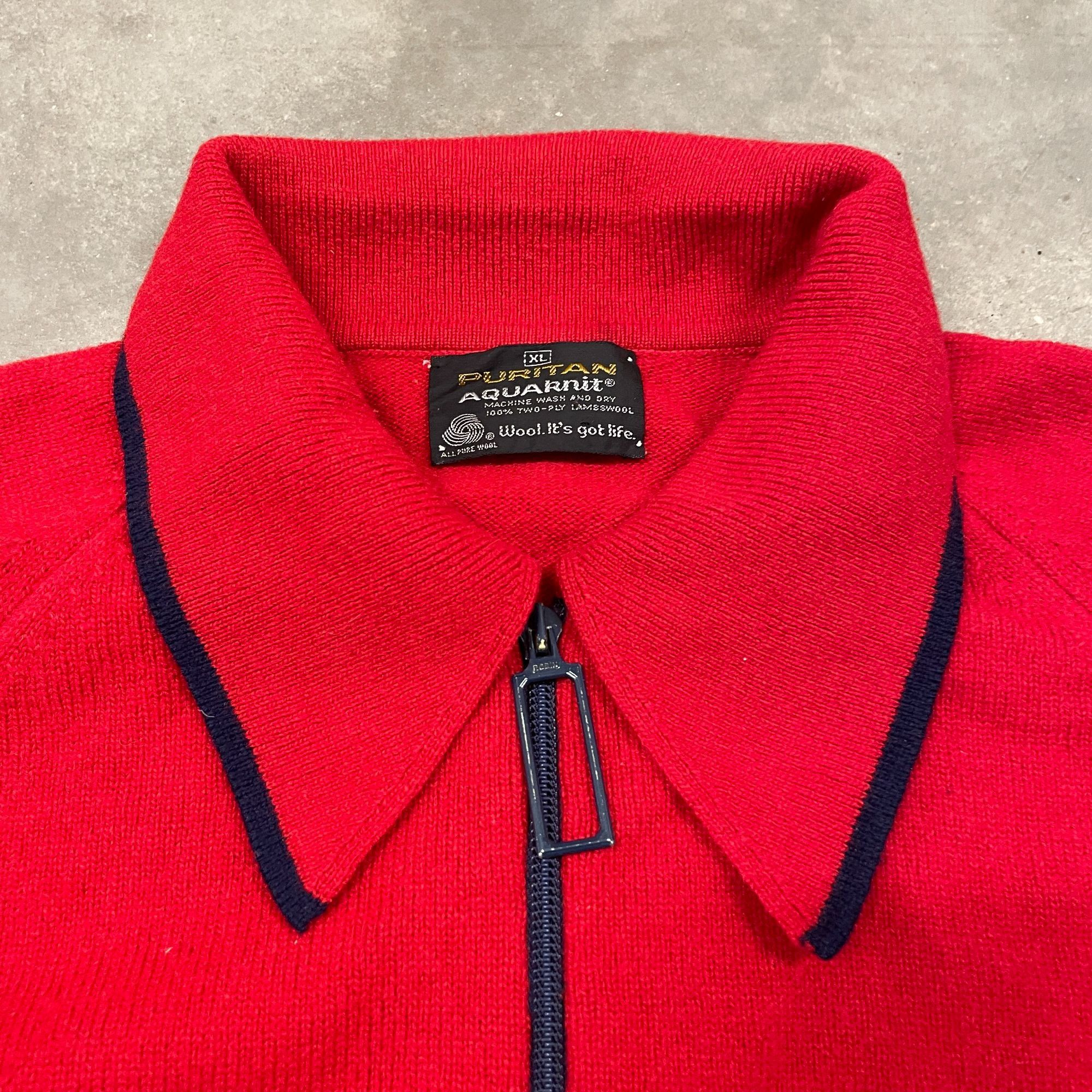 Vintage 60s VTG Red Wool Puritan Aquaknit Wool Zip Up Sweater XL Red Size US XL / EU 56 / 4 - 6 Thumbnail