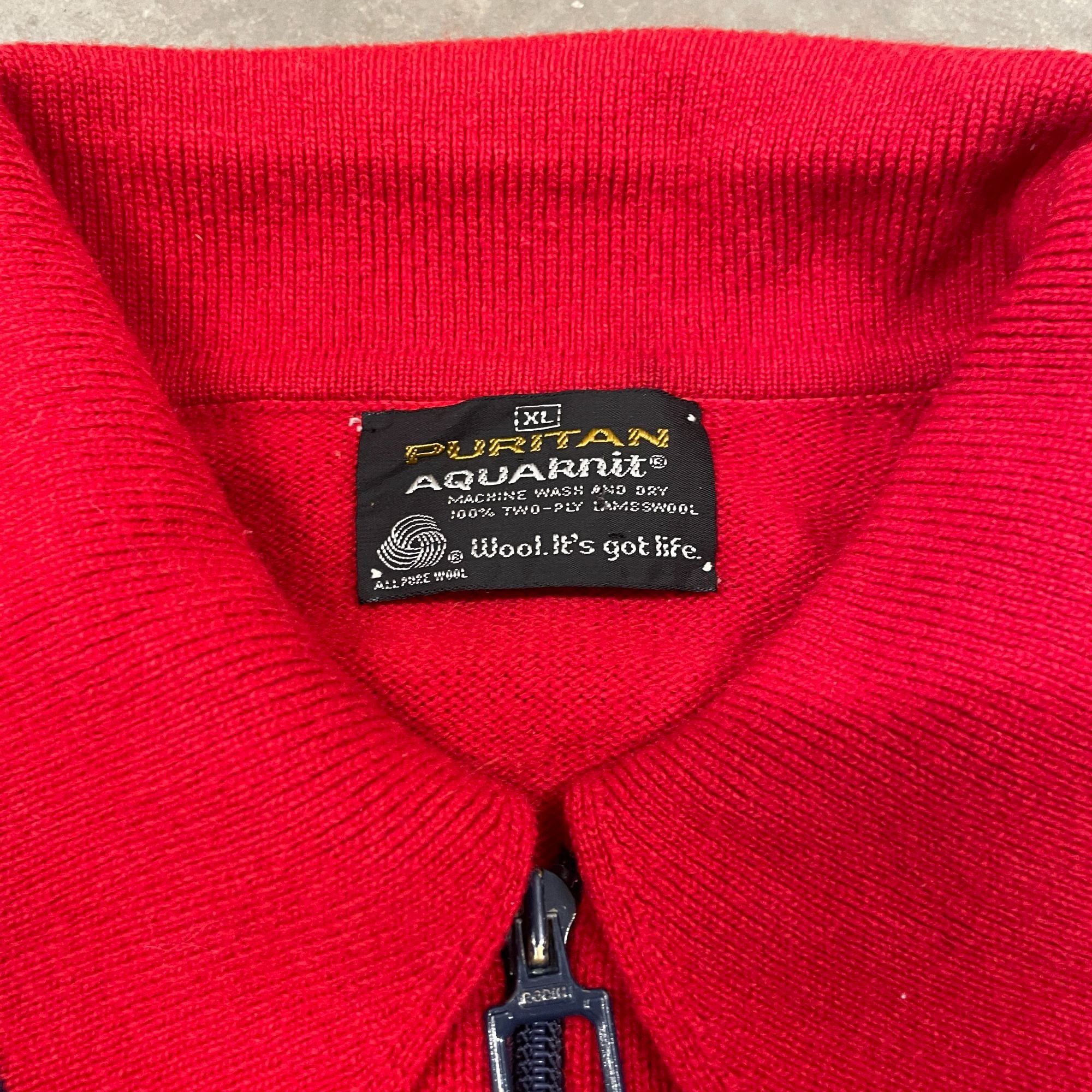 Vintage 60s VTG Red Wool Puritan Aquaknit Wool Zip Up Sweater XL Red Size US XL / EU 56 / 4 - 7 Thumbnail