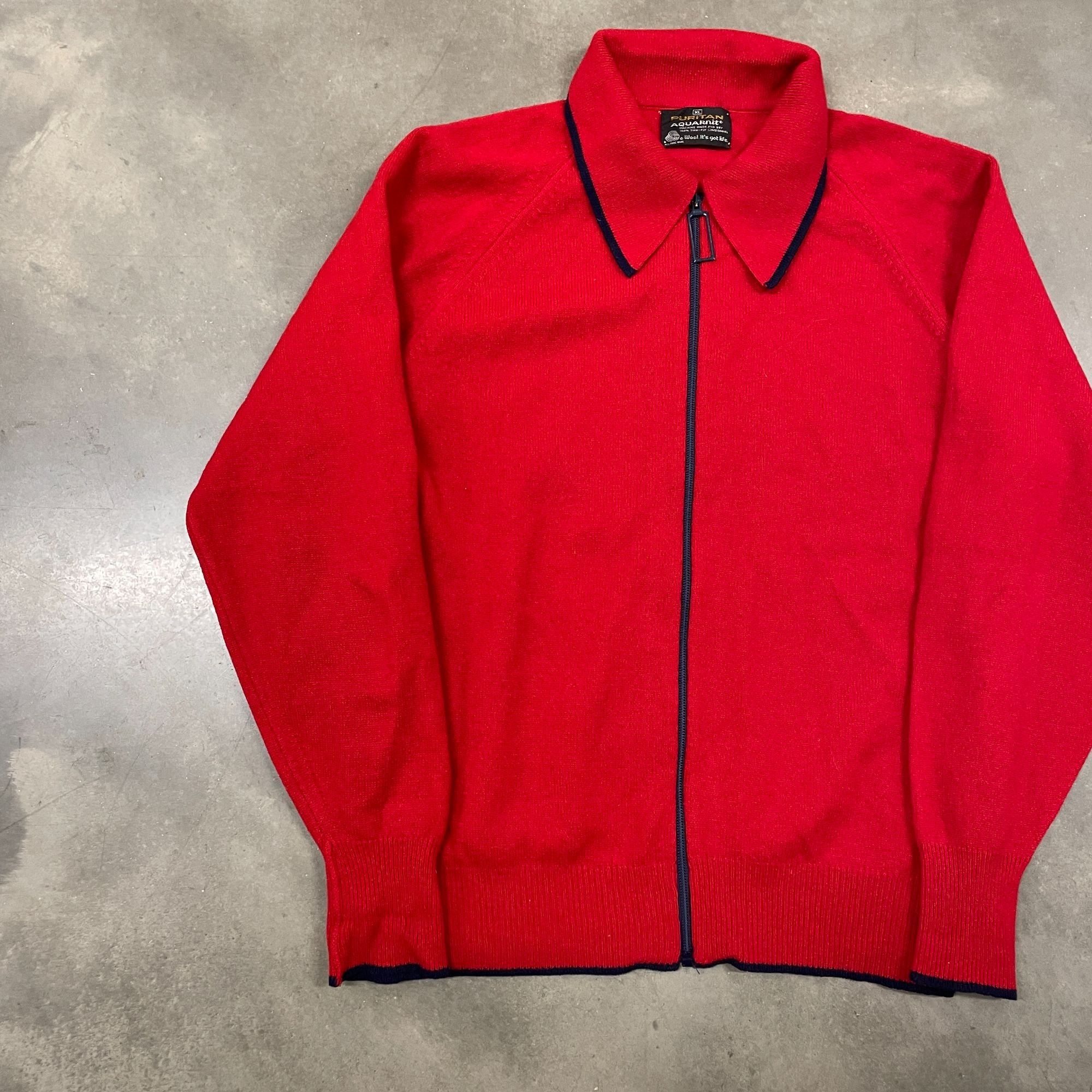 Vintage 60s VTG Red Wool Puritan Aquaknit Wool Zip Up Sweater XL Red Size US XL / EU 56 / 4 - 4 Thumbnail
