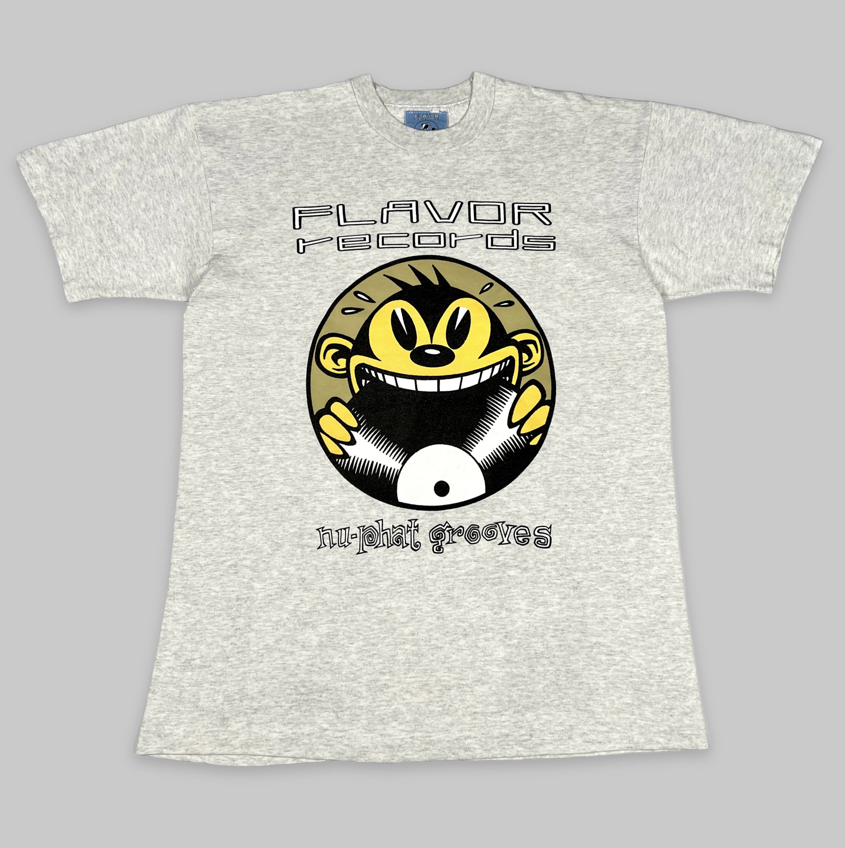 image of Band Tees x Rap Tees Vintage 90's Flavor Records London ‘Nu-Phat Grooves’ T Shirt in Hell Grey (Siz