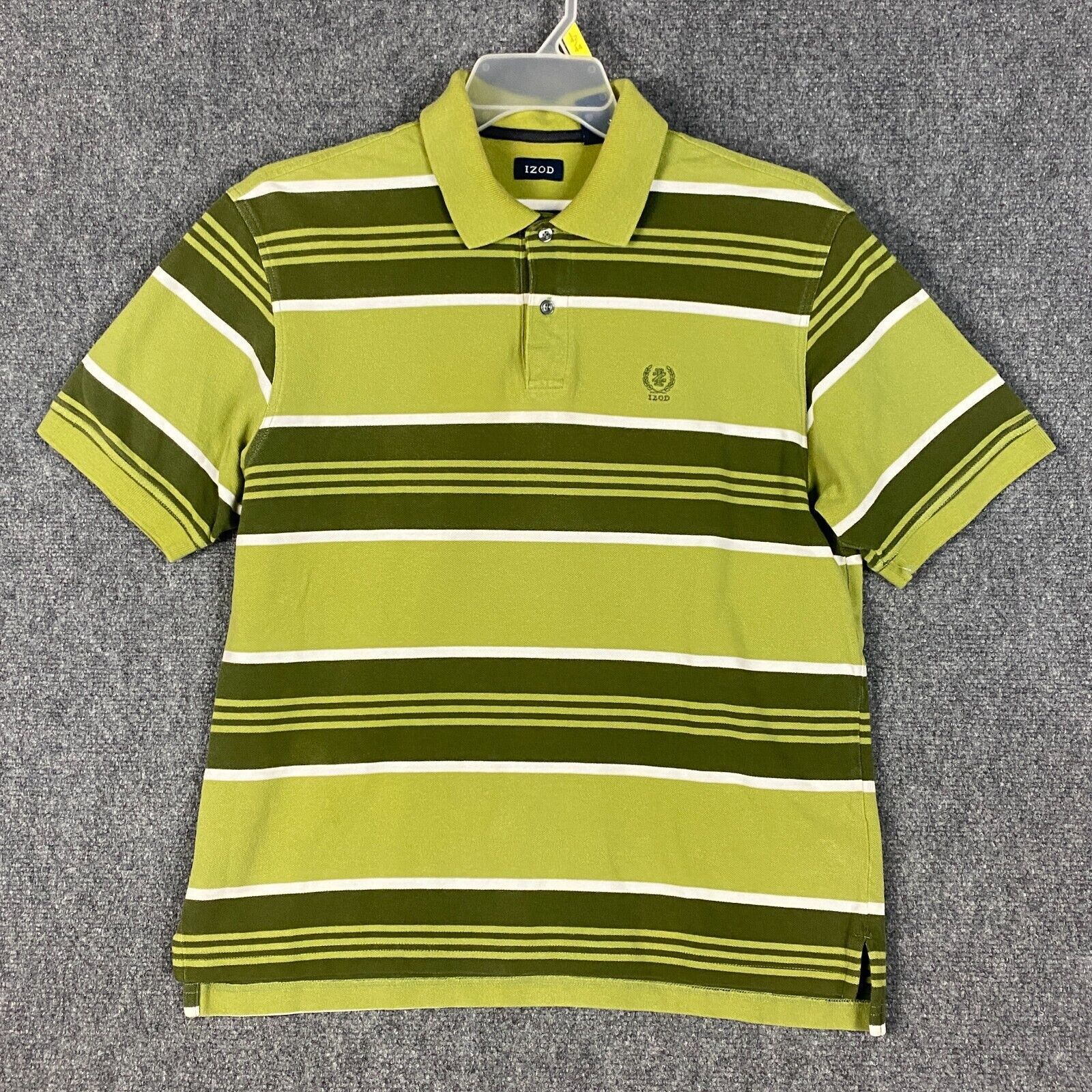 Izod Izod Polo Shirt Men's Medium 100% Cotton Adults Green Striped M ...