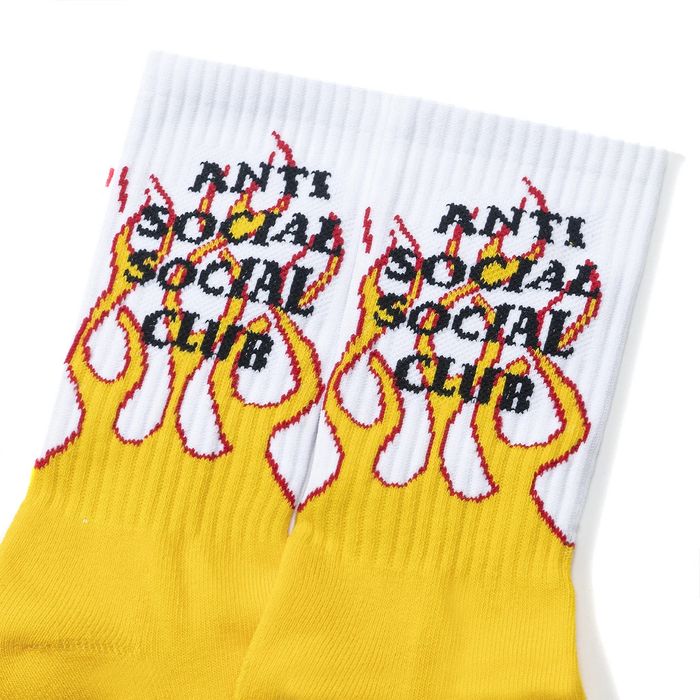 Anti Social Social Club DS SS20 ASSC Black Logo Yellow Flame Socal White Socks Size ONE SIZE - 5 Preview