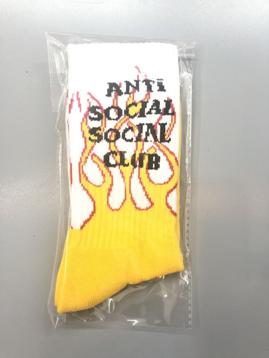Anti Social Social Club DS SS20 ASSC Black Logo Yellow Flame Socal White Socks Size ONE SIZE - 1 Preview