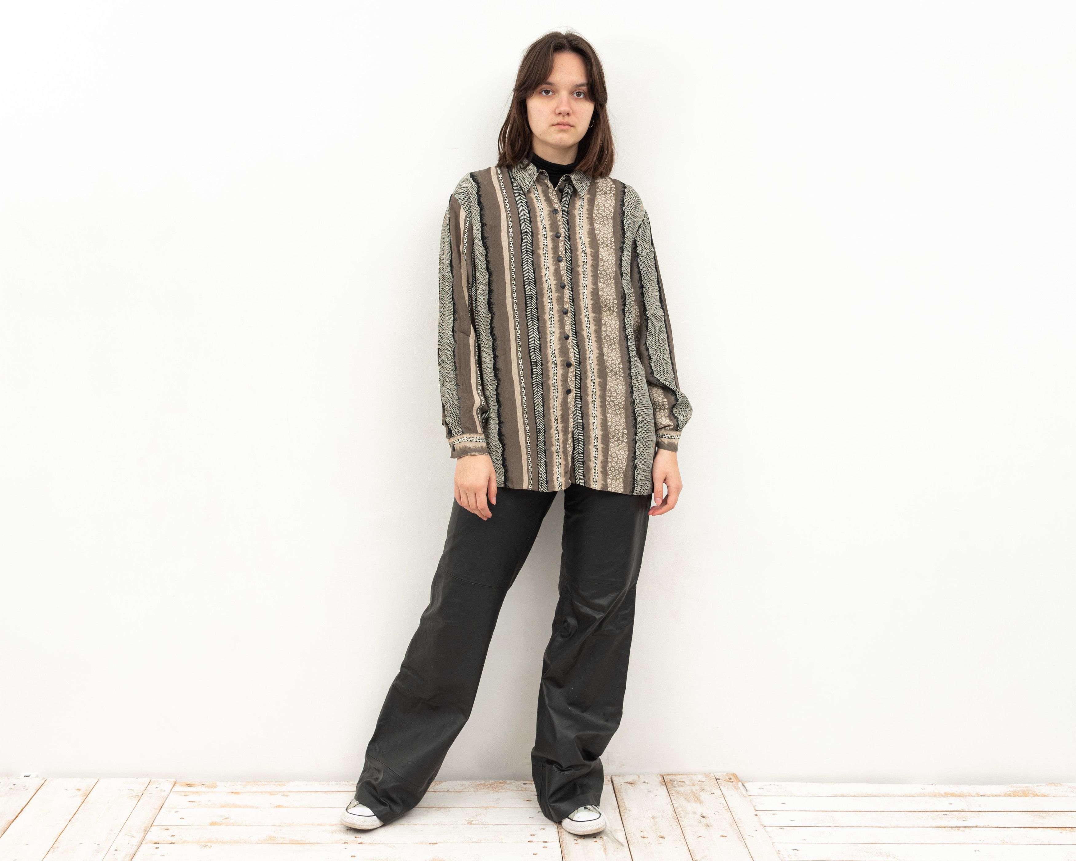 Other × Vintage 80's Button Up Over Shirt Long Sleeved Blouse Patterned Top Size L / US 10 / IT 46 - 3 Thumbnail