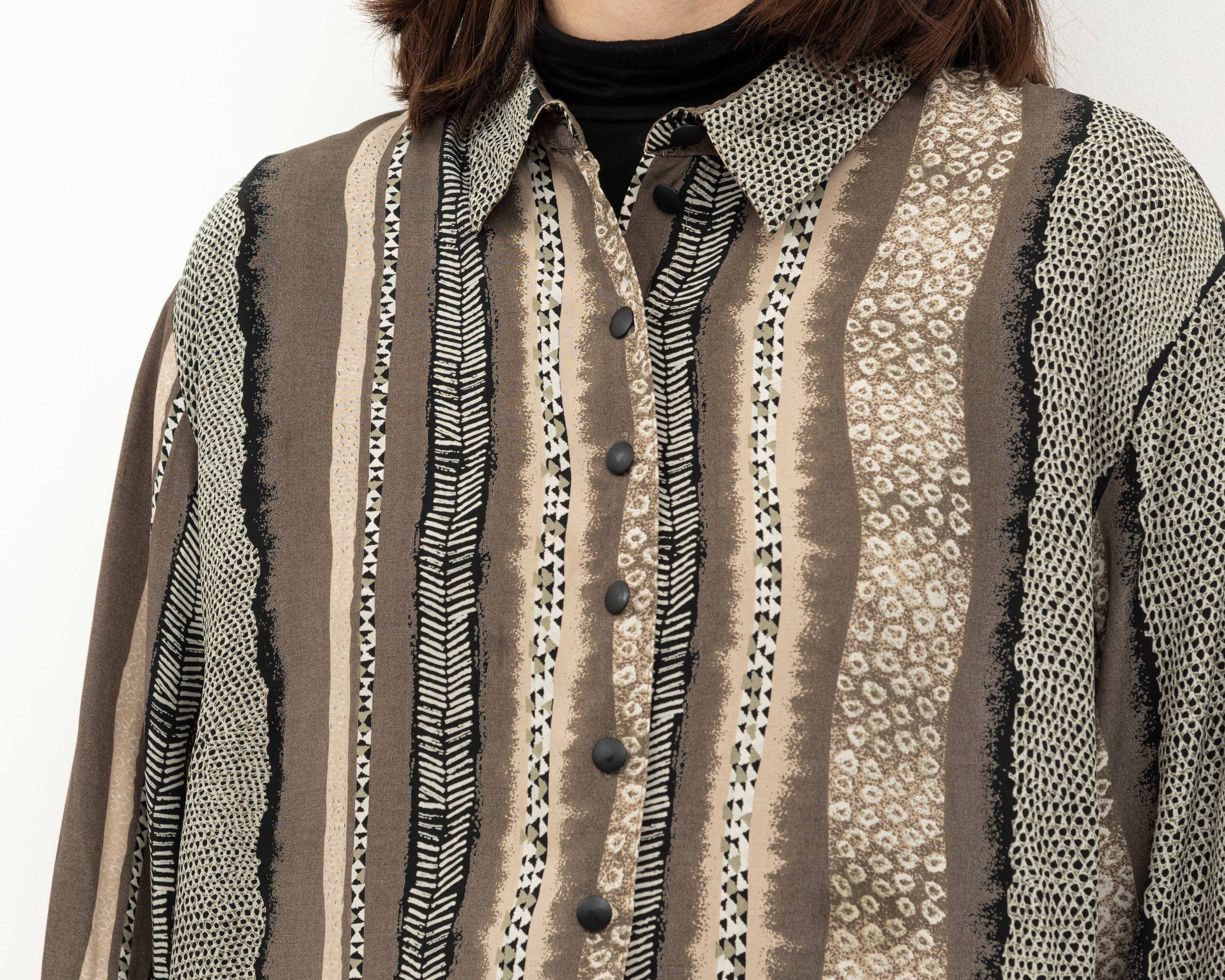 Other × Vintage 80's Button Up Over Shirt Long Sleeved Blouse Patterned Top Size L / US 10 / IT 46 - 4 Thumbnail