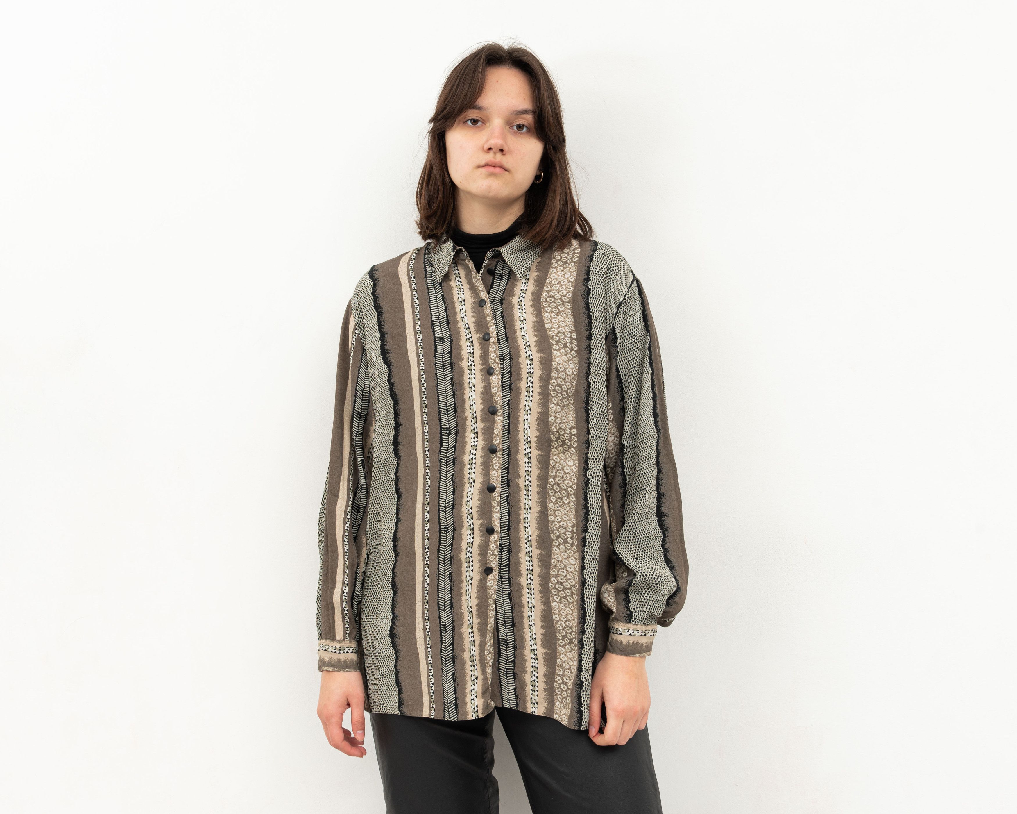 Other × Vintage 80's Button Up Over Shirt Long Sleeved Blouse Patterned Top Size L / US 10 / IT 46 - 1 Thumbnail