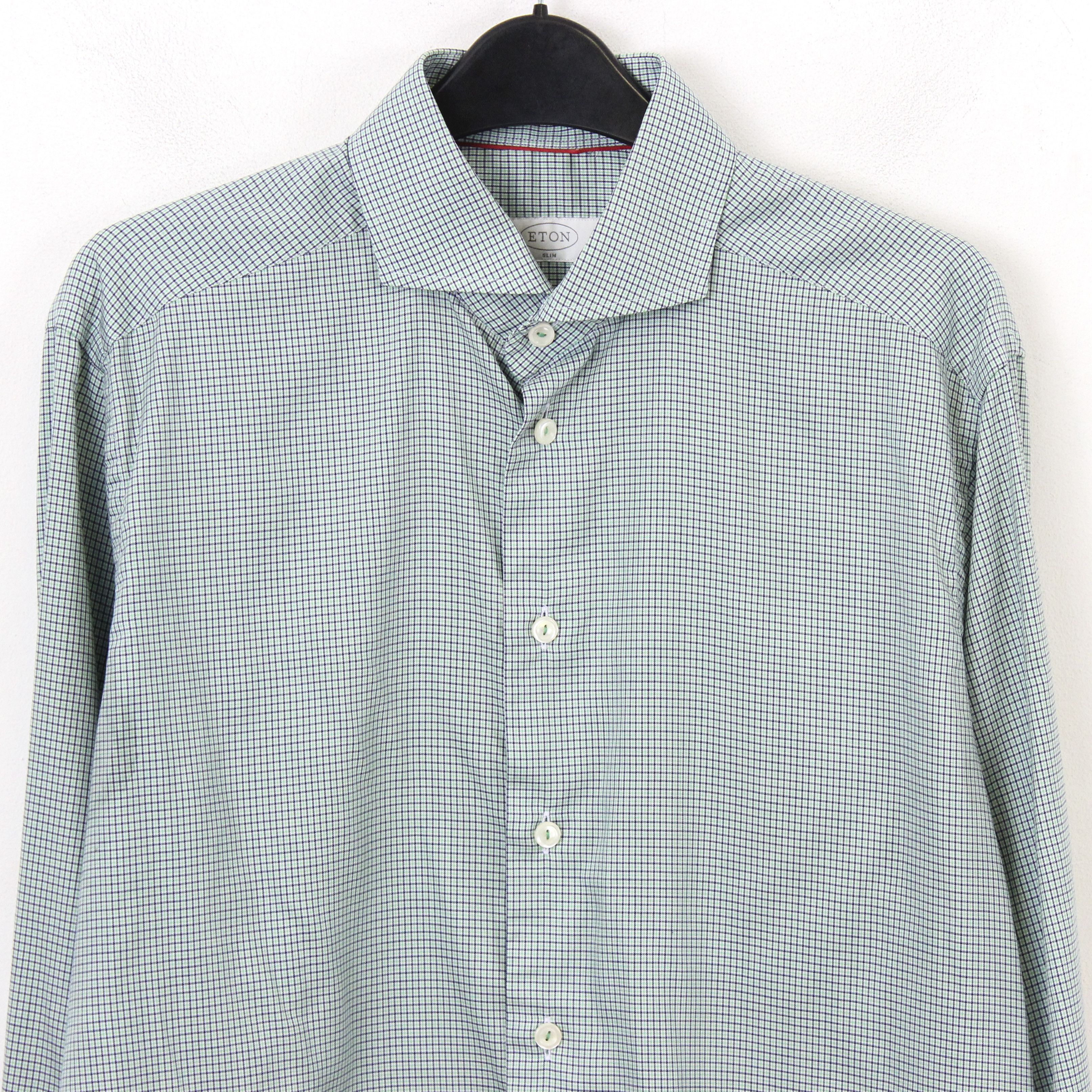 Eton 15 3/4" Slim Fit Single Cuffs Check Tartan Shirt Work Office Size US M / EU 48-50 / 2 - 2 Thumbnail