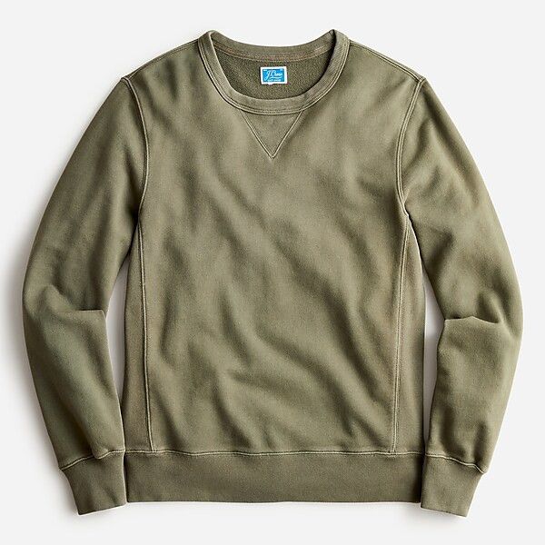 J Crew French Terry Crewneck Retro Single V Sweatshirt Green