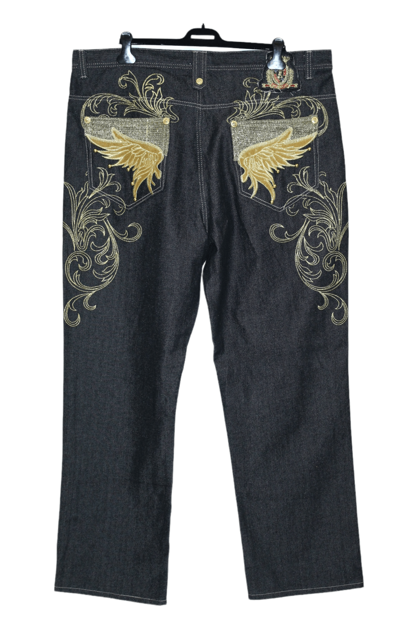 20471120 Vtg Victorious Crown Heiden Art Embroidery Baggy Raw Jeans Size US 44 / EU 60 - 2 Thumbnail