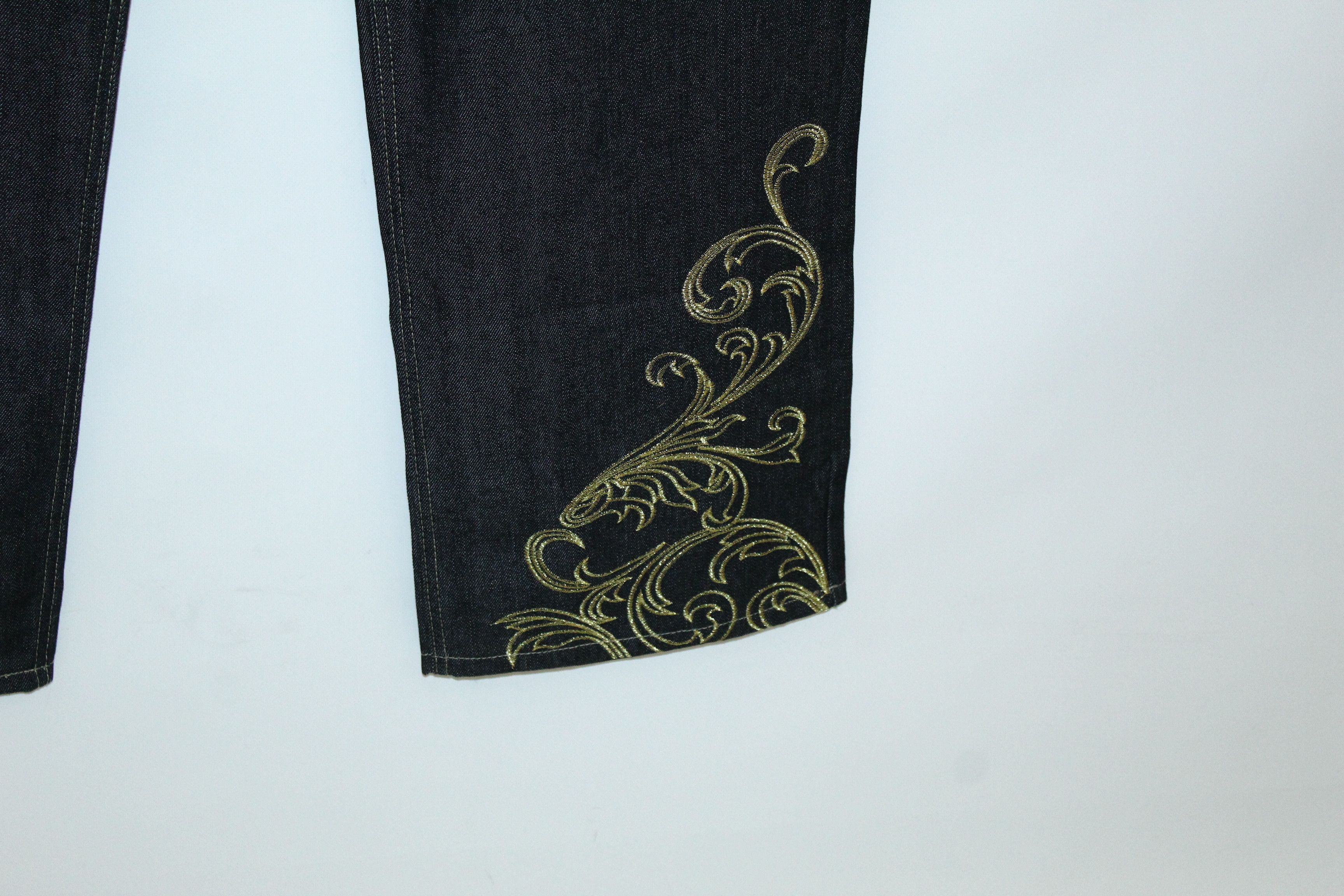 20471120 Vtg Victorious Crown Heiden Art Embroidery Baggy Raw Jeans Size US 44 / EU 60 - 5 Thumbnail