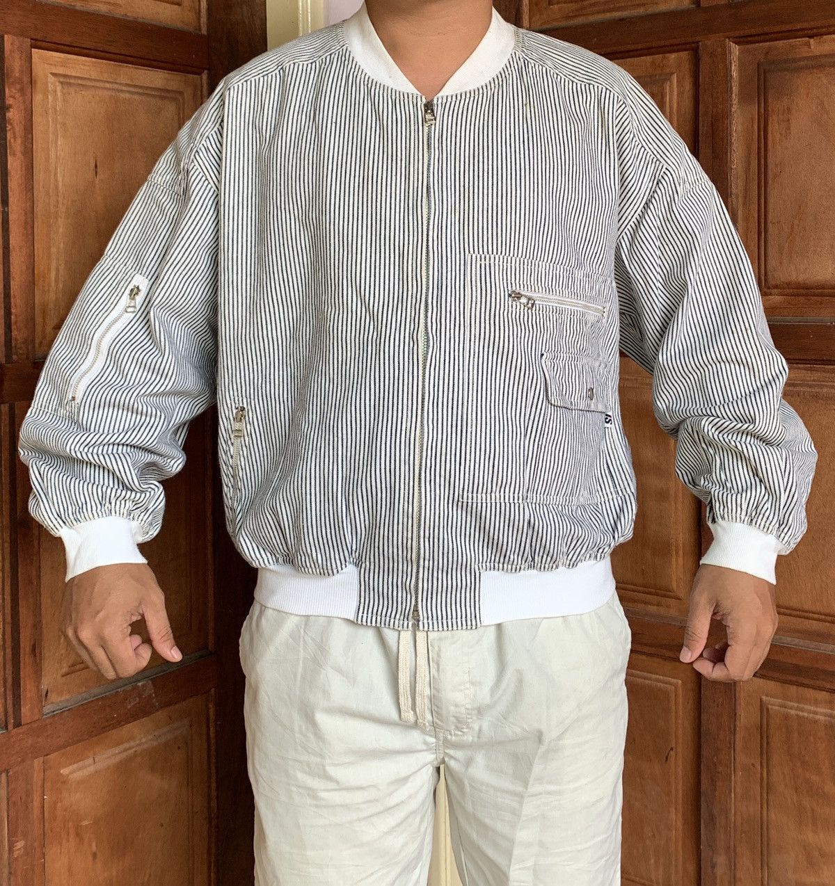 Issey Miyake ISSEY SPORT I.S MA-1 BOMBER VINTAGE STRIPED COTTON JACKET Size US M / EU 48-50 / 2 - 11 Thumbnail