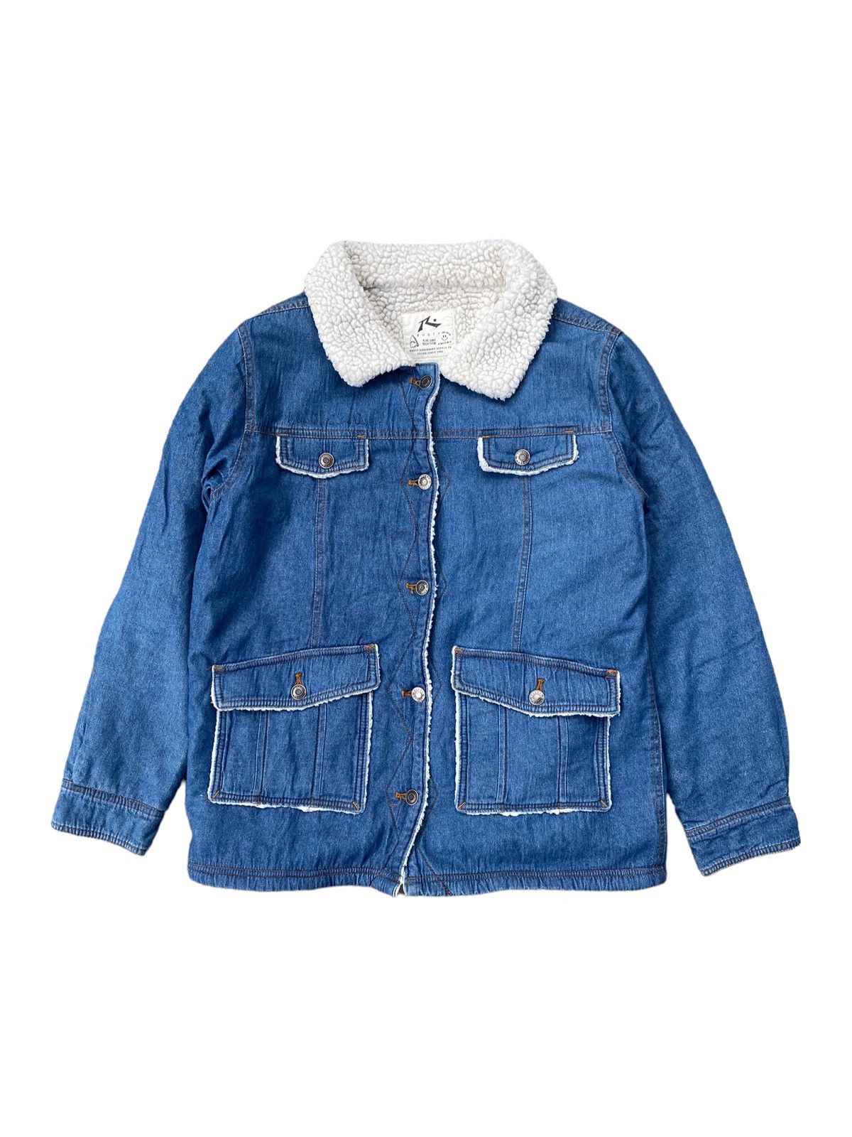 image of Vintage Rusty Surf Wear Sherpa Lined Denim Jacket Coat. B2 in Blue Jean, Men's (Size Large)