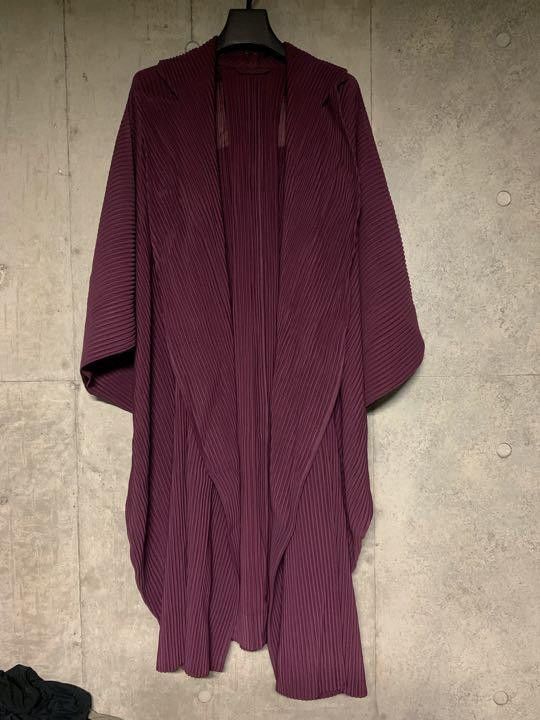 Homme Plisse Wine Pleat Gown Coat