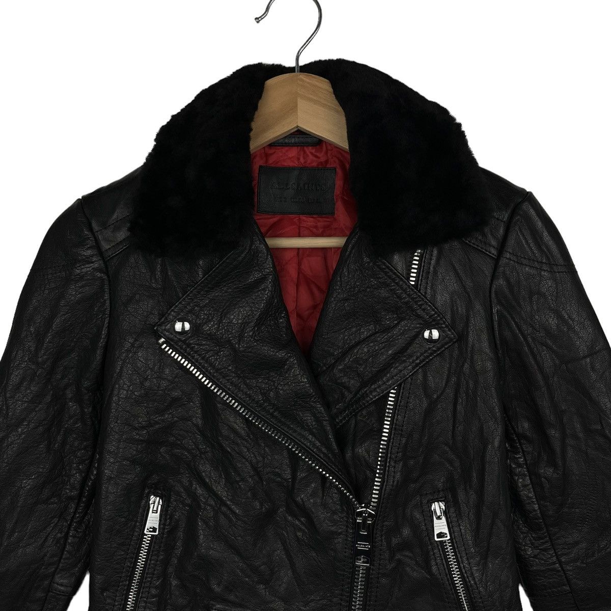 Allsaints Last Drop❗️ Allsaint Leather Jacket Sheepskin Collar Size US XS / EU 42 / 0 - 2 Thumbnail