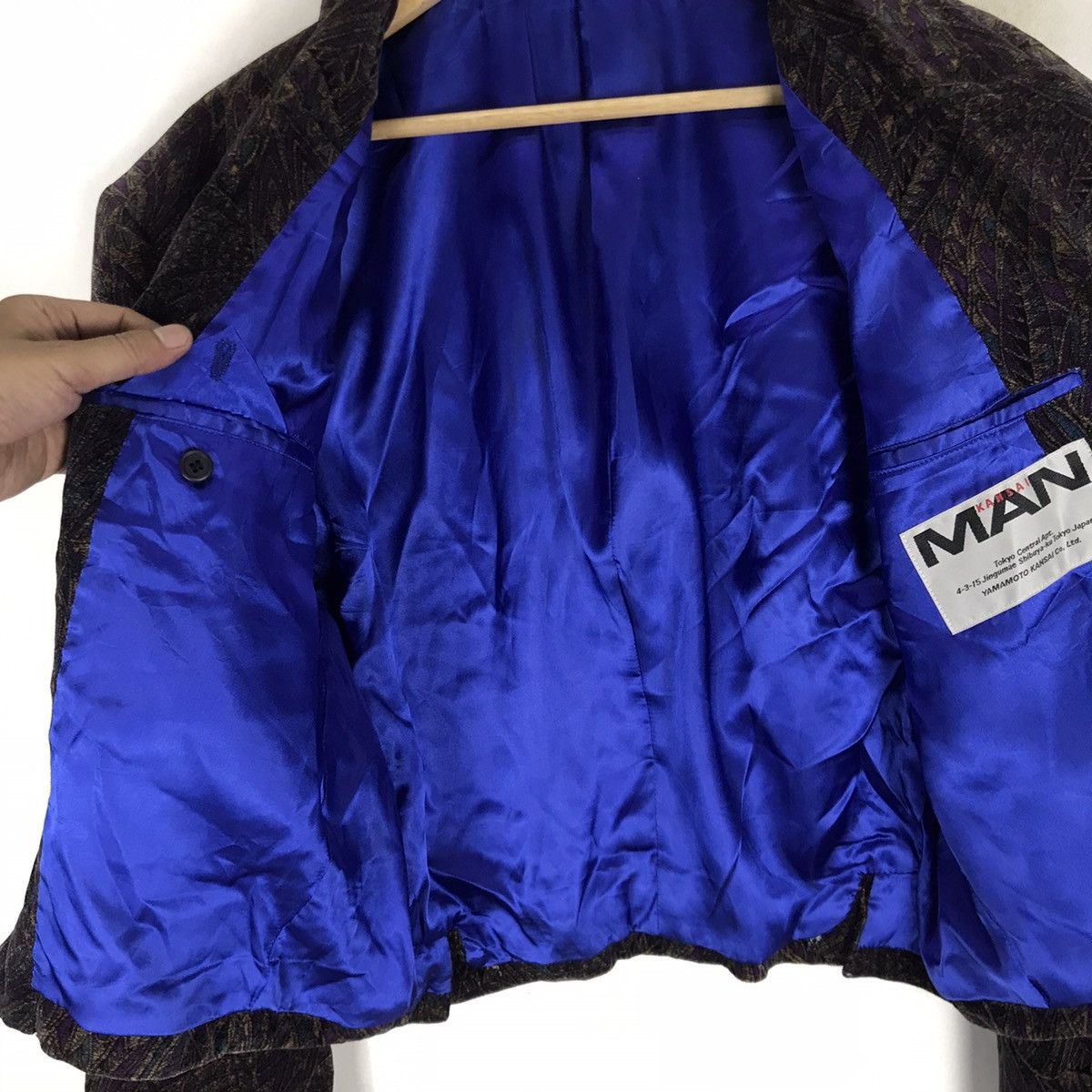 Kansai Yamamoto 🔥90s Kansai Yamamoto Man Art Velvet Cropped Jacket Size US M / EU 48-50 / 2 - 18 Thumbnail