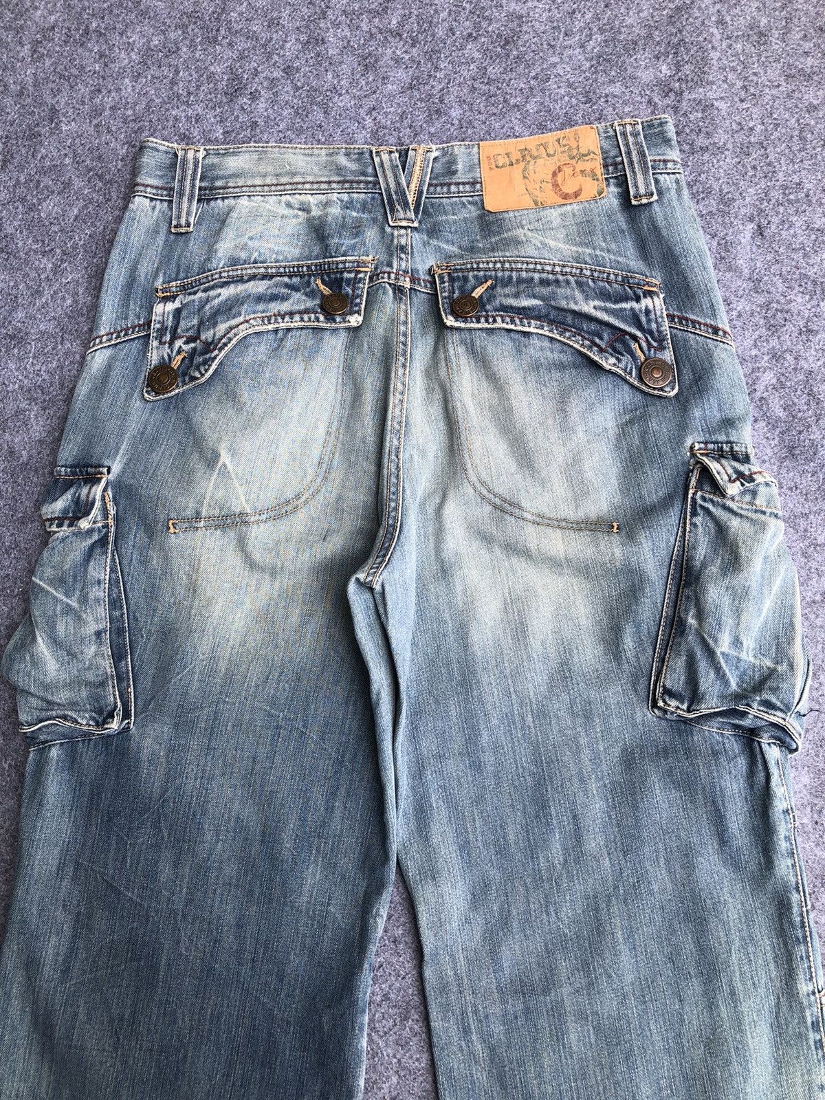 Japanese Brand Rare🔥Japanese Clride Flared Cargo Light Blue Jeans Size US 33 - 6 Thumbnail