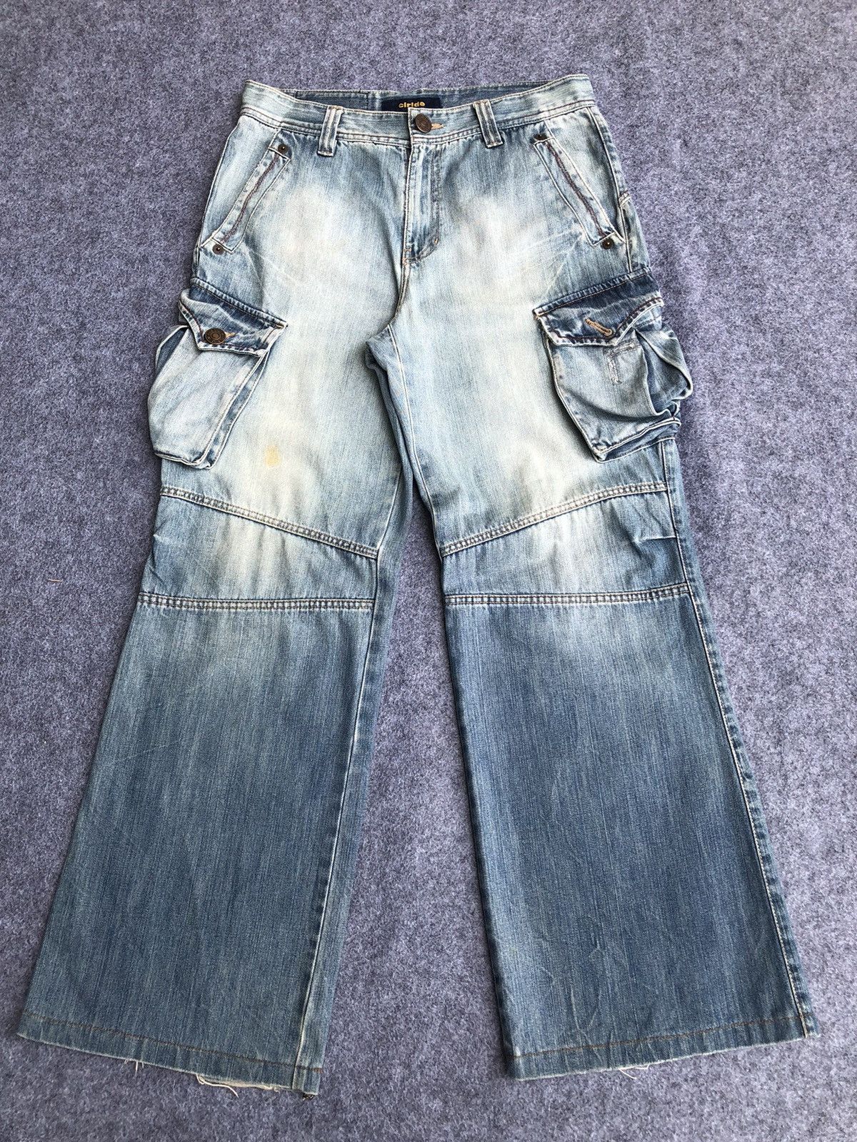 Japanese Brand Rare🔥Japanese Clride Flared Cargo Light Blue Jeans Size US 33 - 3 Thumbnail