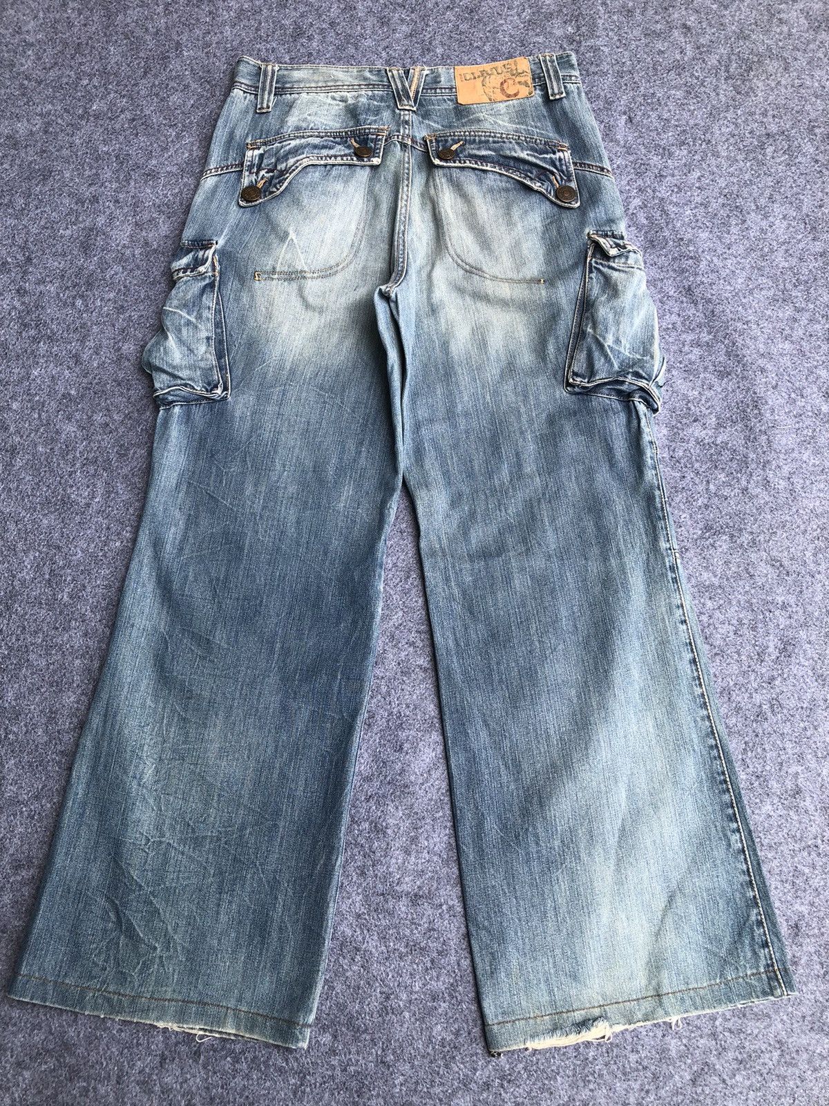 Japanese Brand Rare🔥Japanese Clride Flared Cargo Light Blue Jeans Size US 33 - 2 Thumbnail