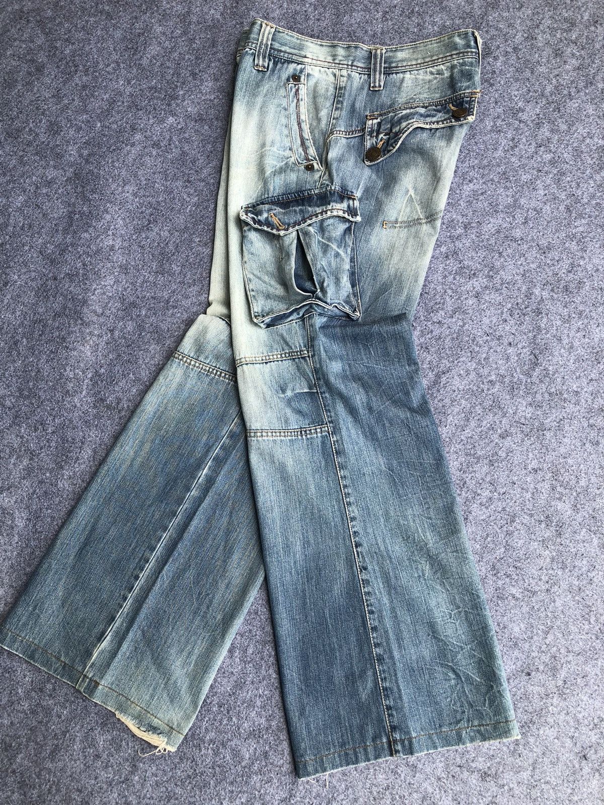 Japanese Brand Rare🔥Japanese Clride Flared Cargo Light Blue Jeans Size US 33 - 4 Thumbnail