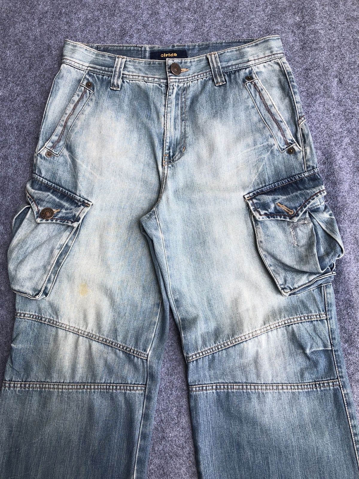 Japanese Brand Rare🔥Japanese Clride Flared Cargo Light Blue Jeans Size US 33 - 5 Thumbnail