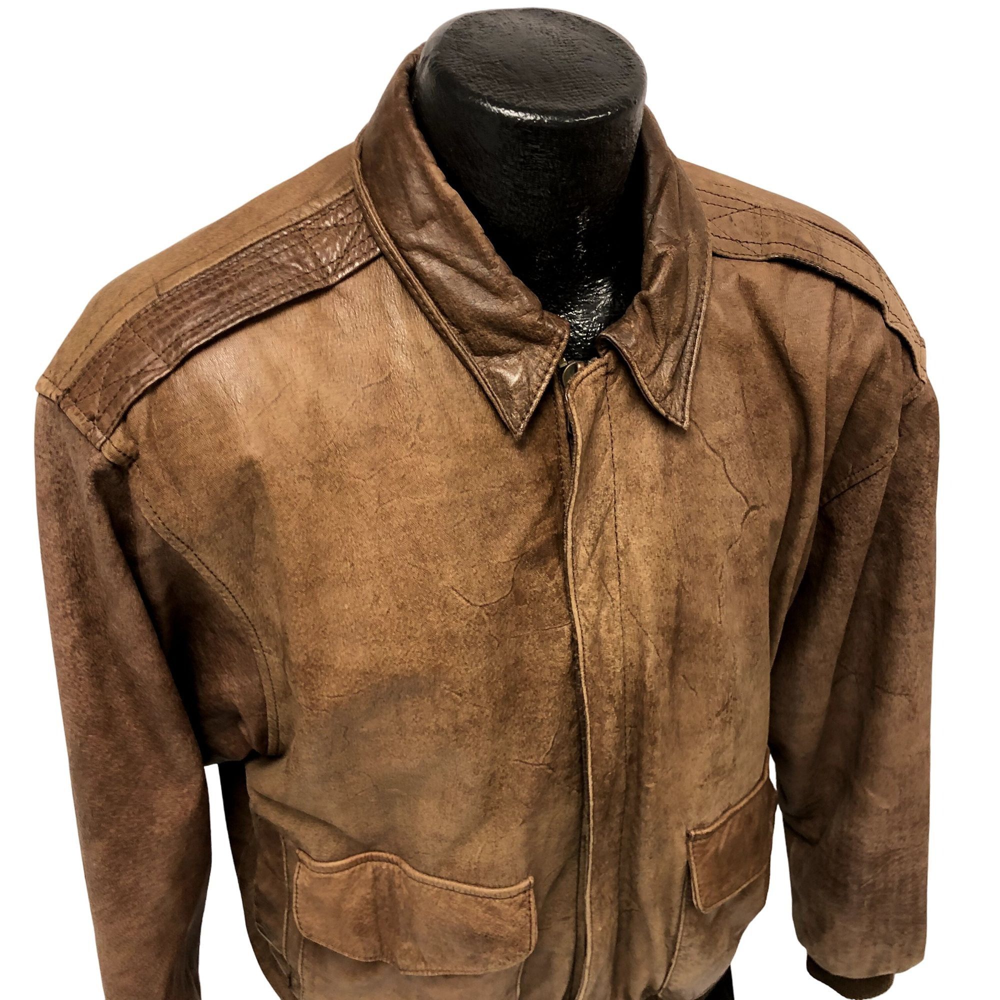 Vtg 80 90's Gitano Brown DISTRESSED Bomber A2 FLIGHT Jacket