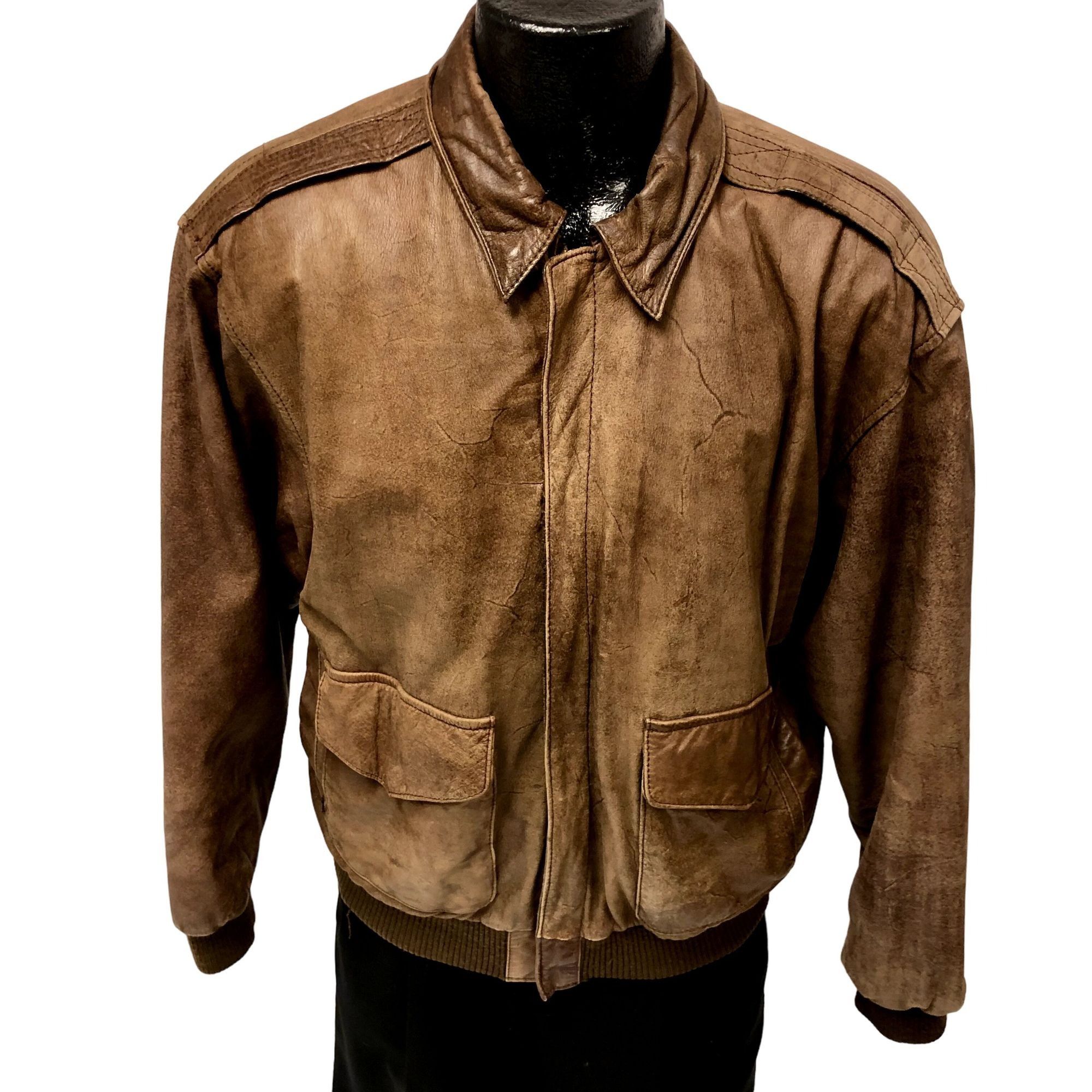Vtg 80 90's Gitano Brown DISTRESSED Bomber A2 FLIGHT Jacket