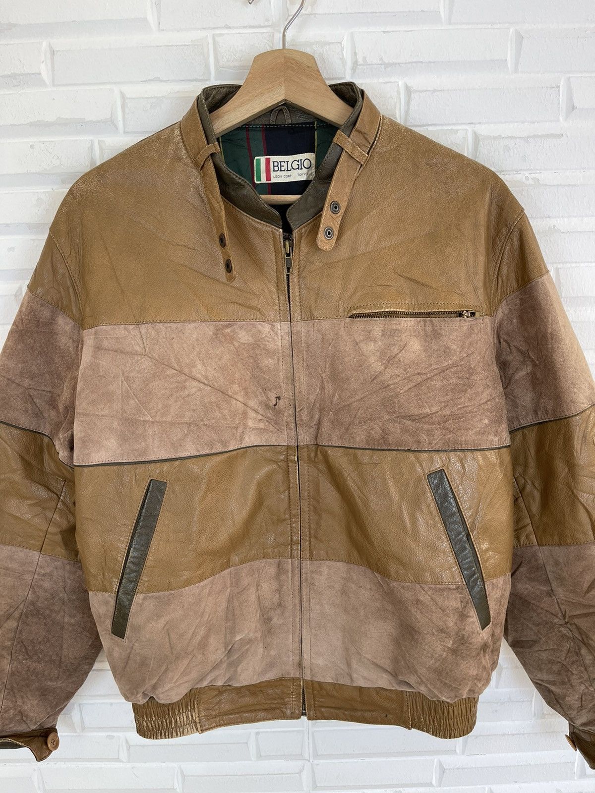 Vintage 🔥WINTER🔥 BIKER LEATHER JACKET BELGIO CAFE RACER Size US L / EU 52-54 / 3 - 2 Thumbnail