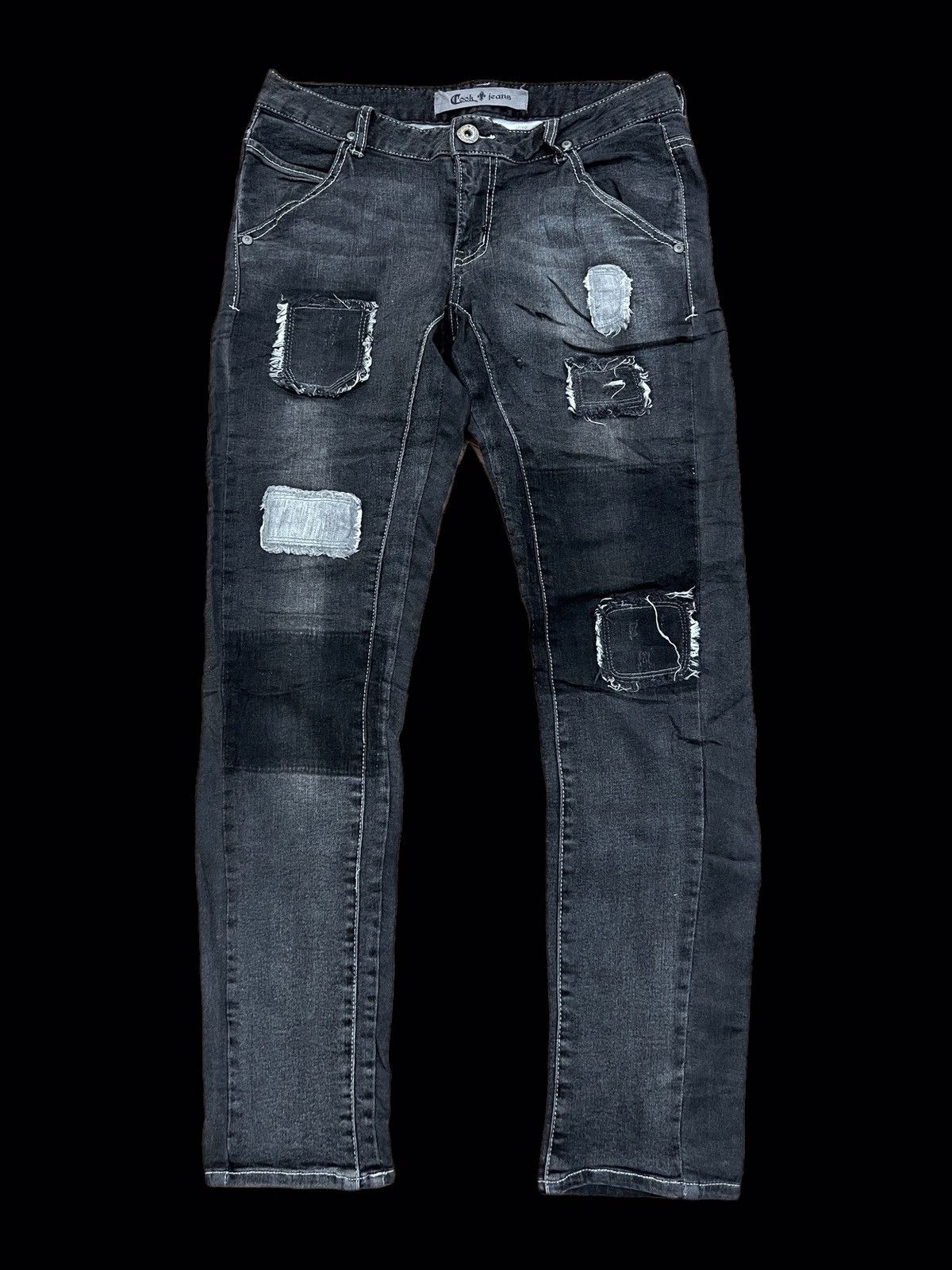 image of Beauty Beast x Distressed Denim Cook Jeans Patches Inspired Undercover Style in Black Distressed (S