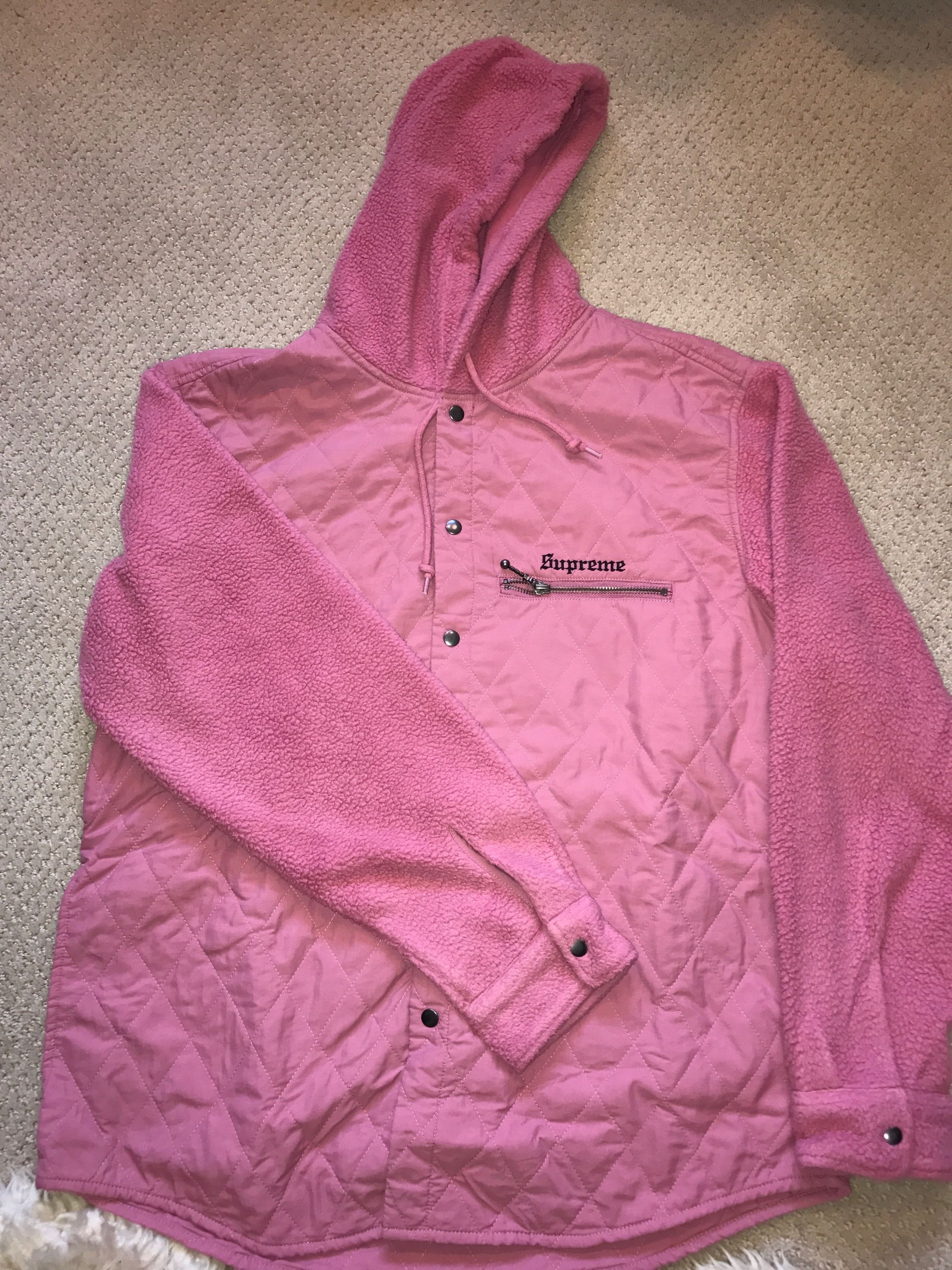 Supreme Supreme Pink Hooded Fleece Nylon Shirt | Grailed