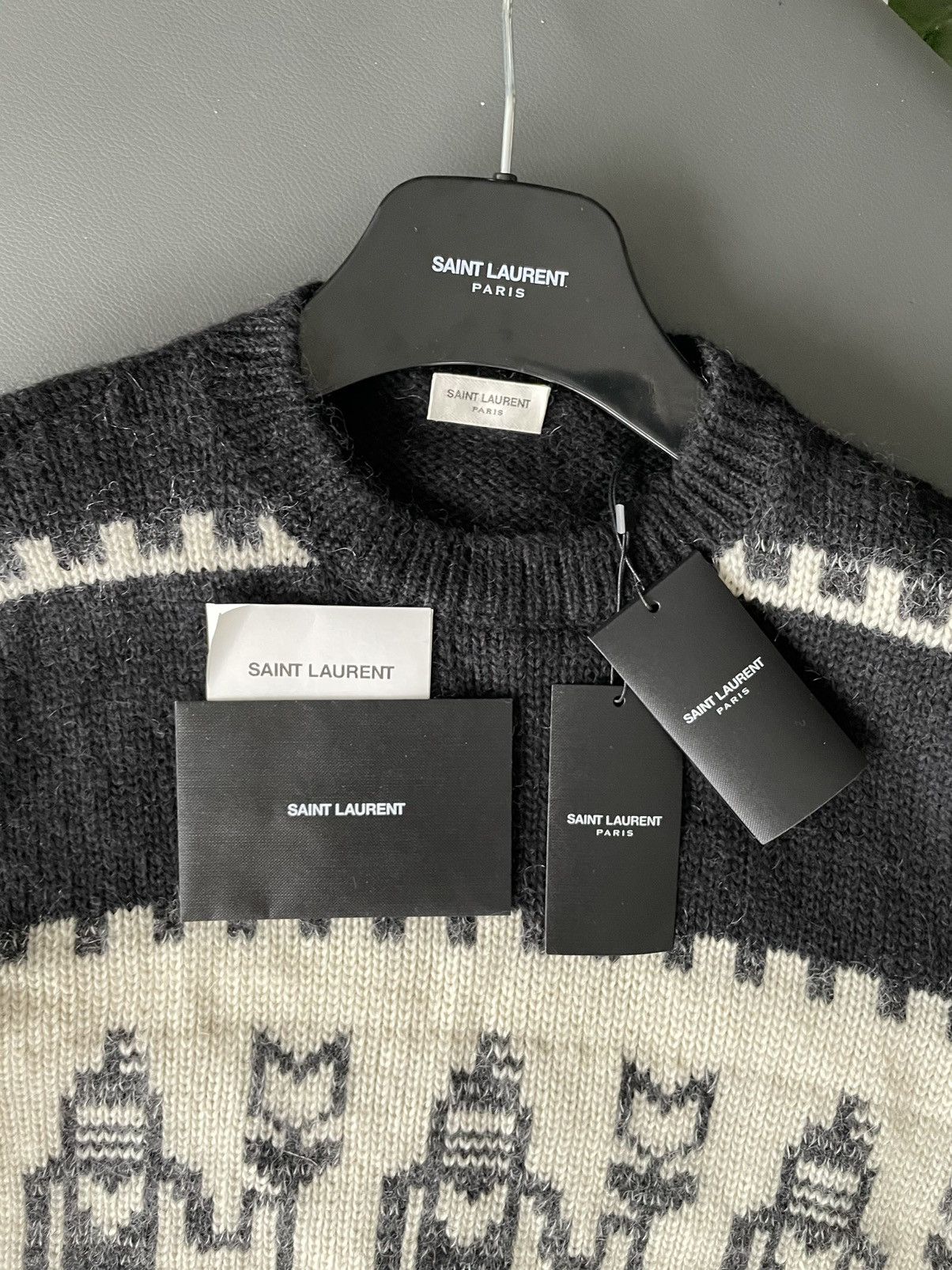 Hedi Slimane × Saint Laurent Paris × Yves Saint Laurent Rare $1,450 Value Super Runway Col Rond Graphic Sweater New Size US L / EU 52-54 / 3 - 9 Thumbnail