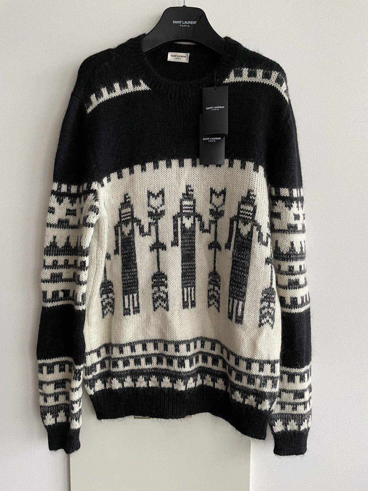 Hedi Slimane × Saint Laurent Paris × Yves Saint Laurent Rare $1,450 Value Super Runway Col Rond Graphic Sweater New Size US L / EU 52-54 / 3 - 1 Thumbnail
