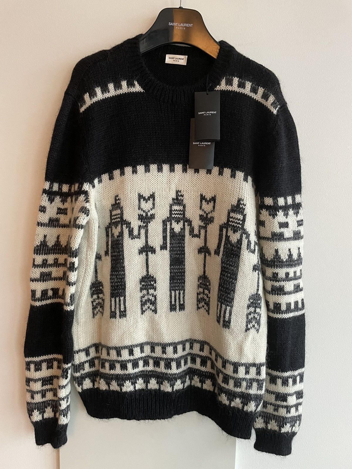 Hedi Slimane × Saint Laurent Paris × Yves Saint Laurent Rare $1,450 Value Super Runway Col Rond Graphic Sweater New Size US L / EU 52-54 / 3 - 6 Thumbnail