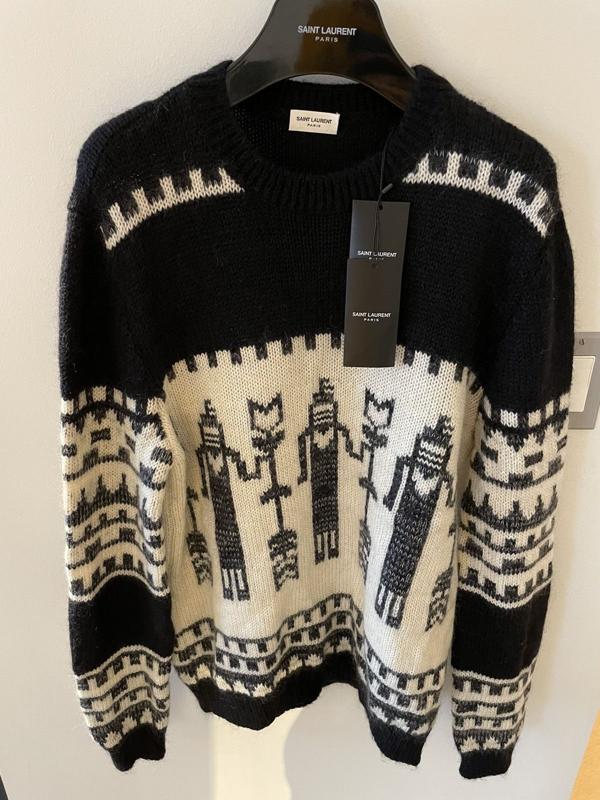 Hedi Slimane × Saint Laurent Paris × Yves Saint Laurent Rare $1,450 Value Super Runway Col Rond Graphic Sweater New Size US L / EU 52-54 / 3 - 10 Thumbnail