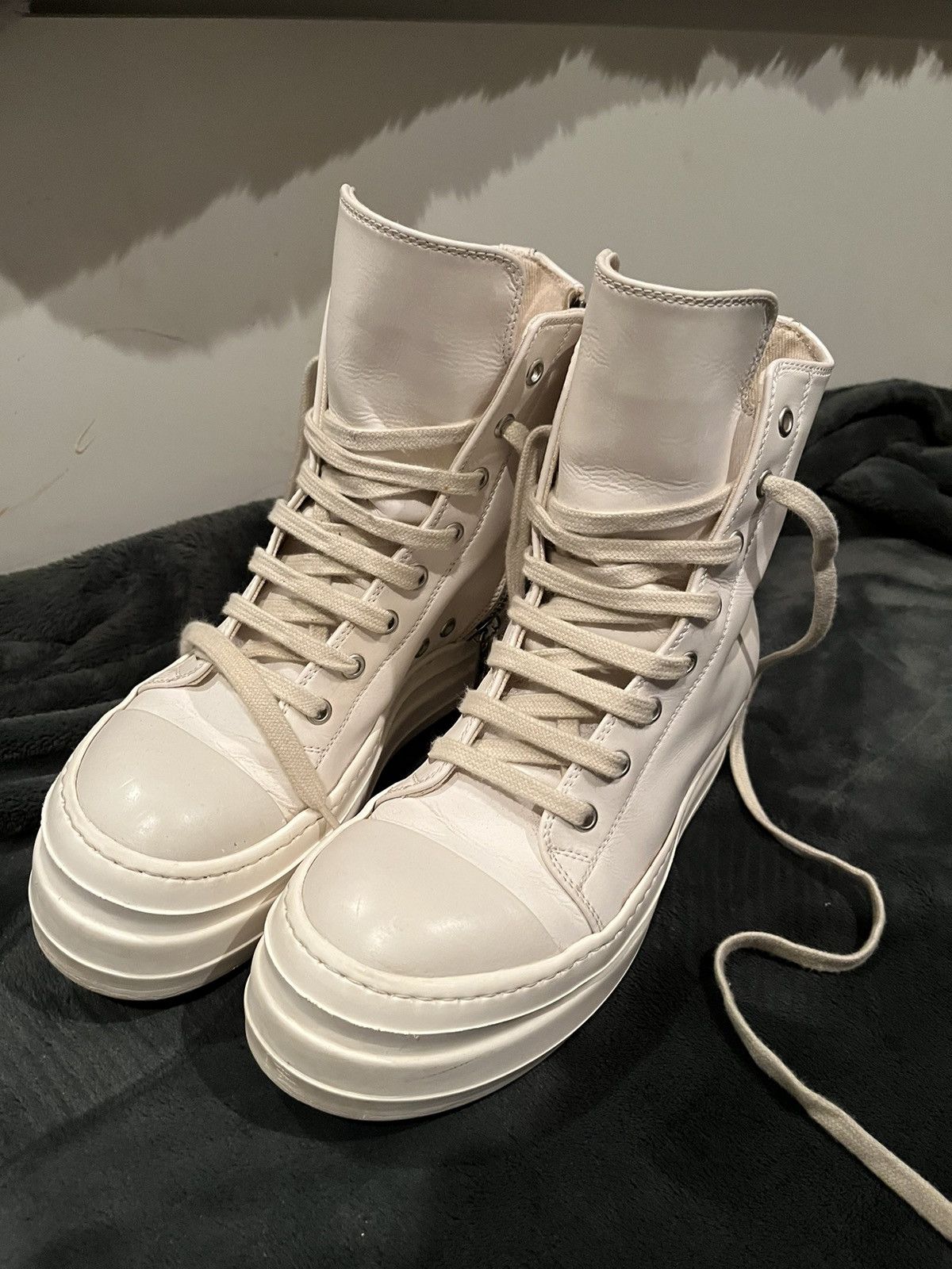 Rick Owens Rick Owens White Leather Double Bumper Ramones Size US 6 / IT 36 - 1 Thumbnail