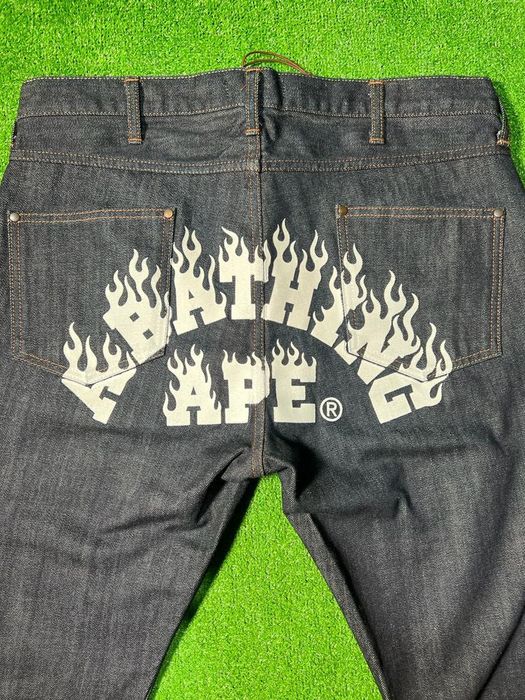 Bape Bape fire logo denim pants | Grailed