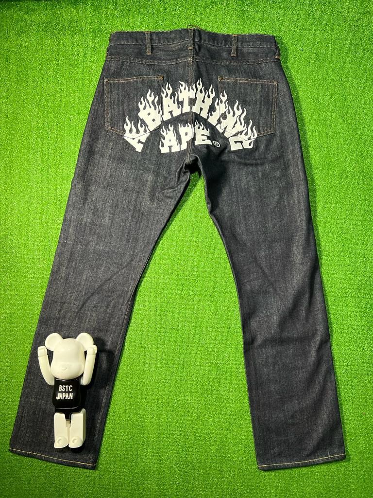 Bape Bape fire logo denim pants | Grailed