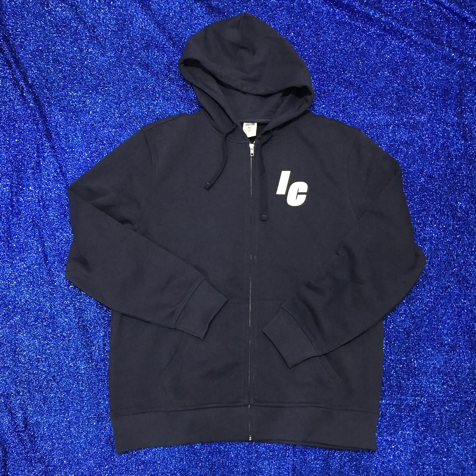 Navy Blue Printed Zipper Hoodie