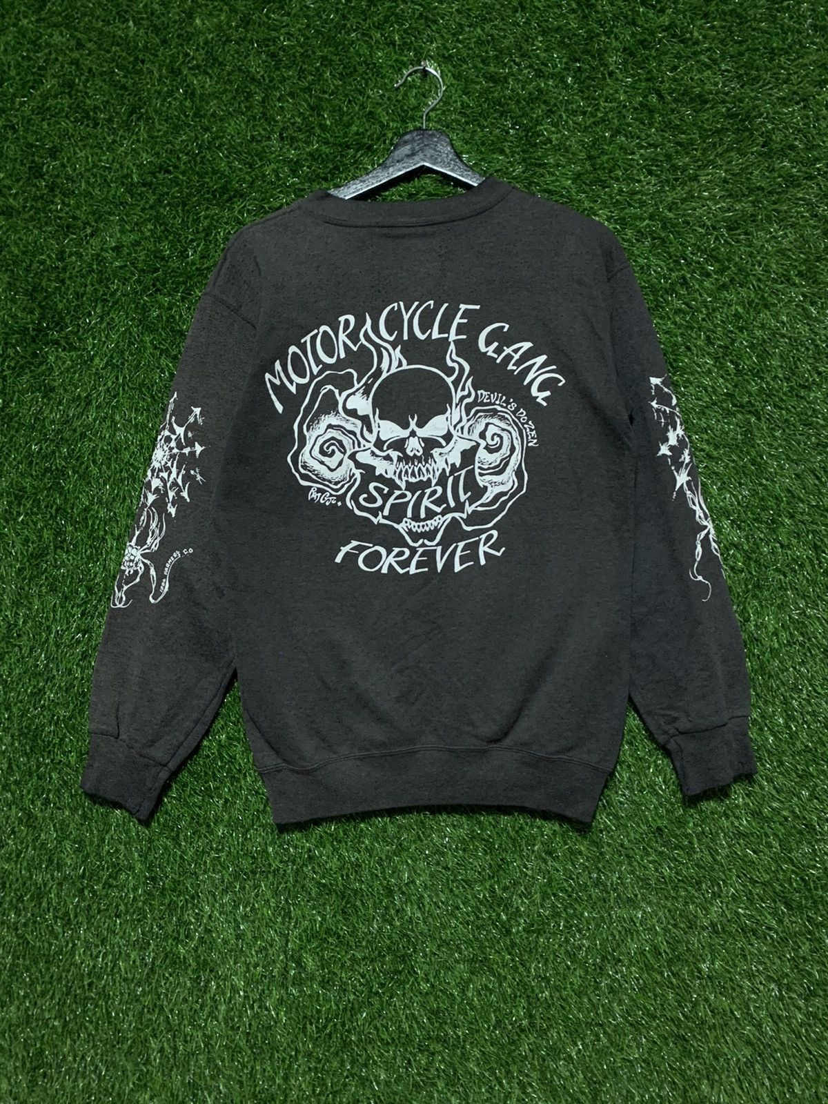 image of Vintage Devil Dozen Motorcycle Gang Sweatshirt in Faded Black, Men's (Size Small)