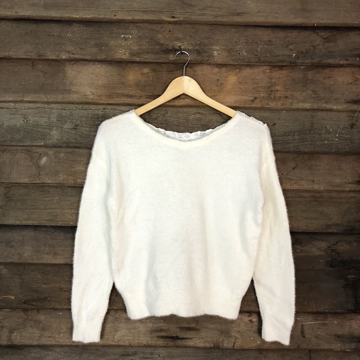 Noela White Mohair Soft Fur Shag Shaggy Knitwear #0525