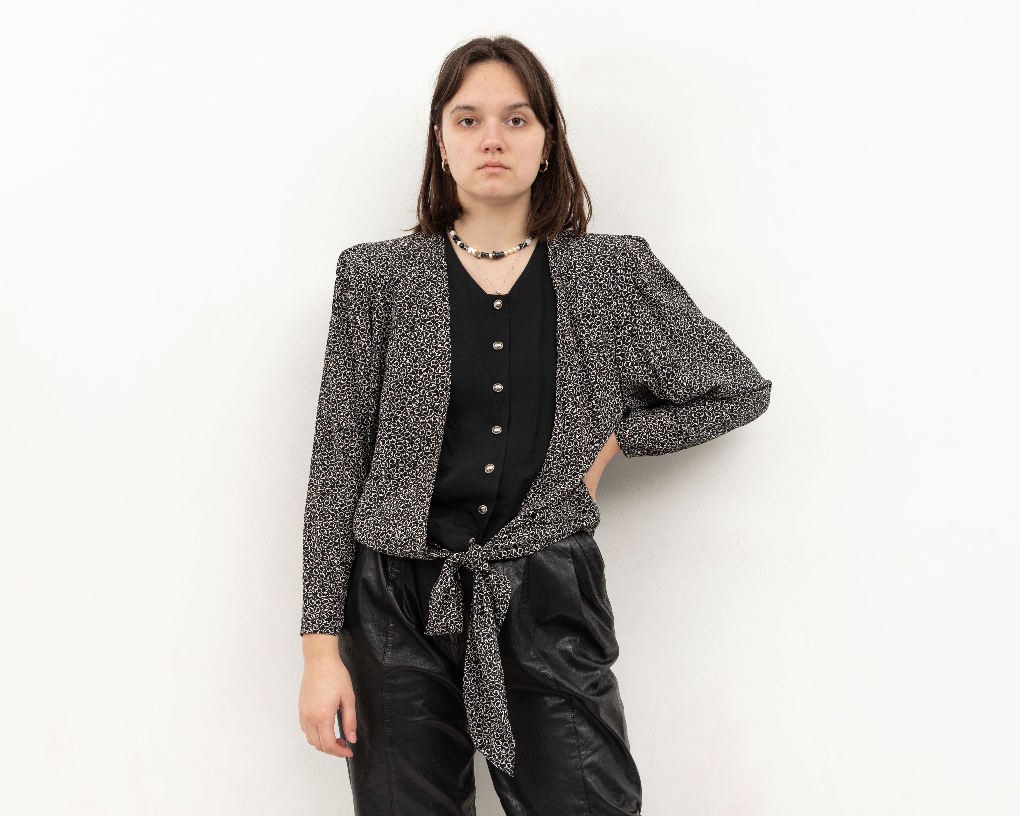 Other × Vintage Button Up Over Shirt Long Sleeved Blouse Patterned Top Size M / US 6-8 / IT 42-44 - 2 Thumbnail