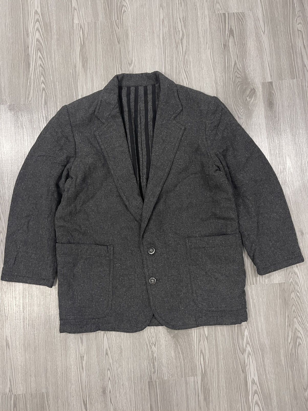 Vintage Steals🔥🔥🔥80s Issey Sport Black Grey Striped Wool Coat Size US L / EU 52-54 / 3 - 2 Thumbnail