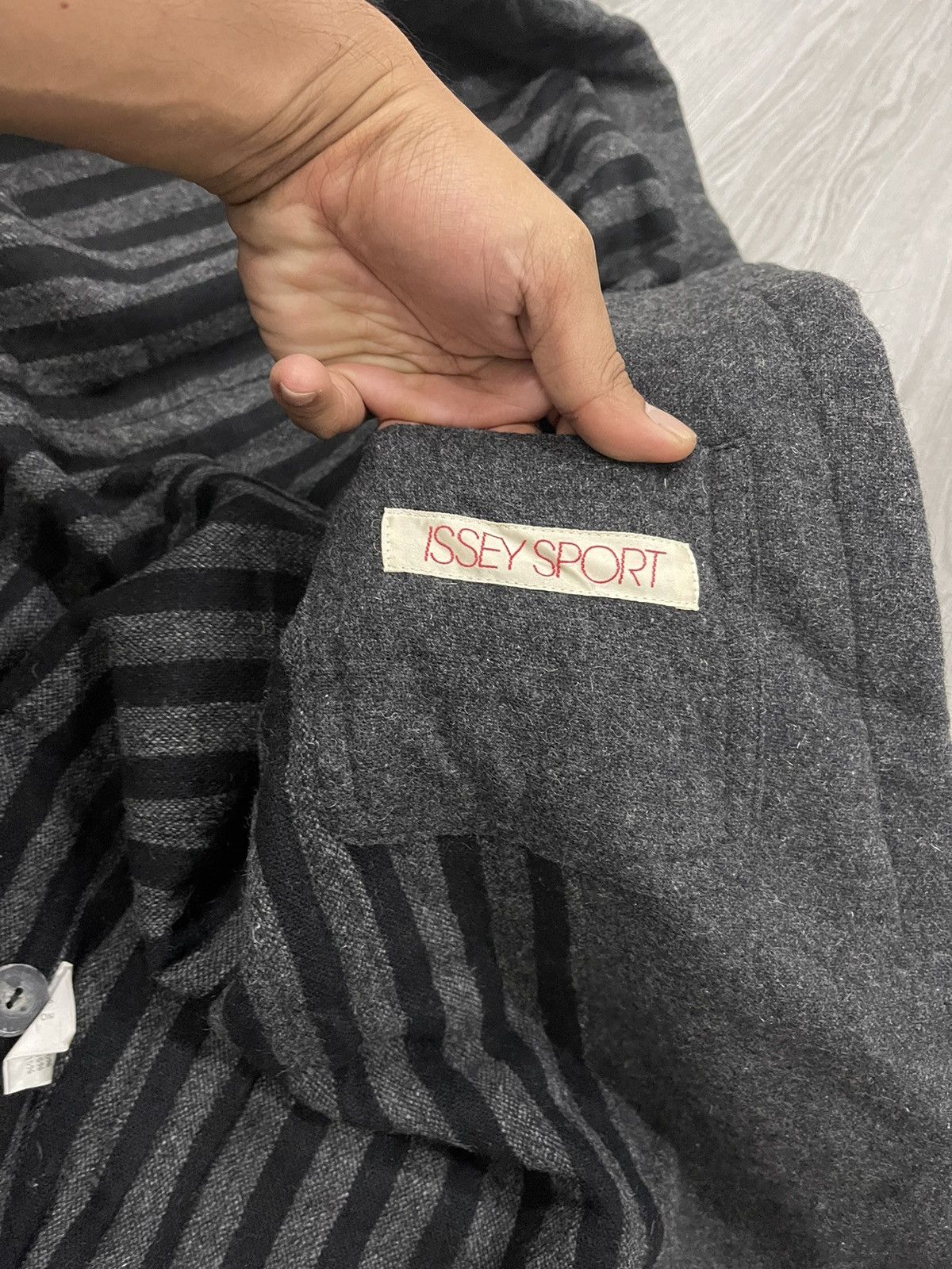 Vintage Steals🔥🔥🔥80s Issey Sport Black Grey Striped Wool Coat Size US L / EU 52-54 / 3 - 8 Thumbnail