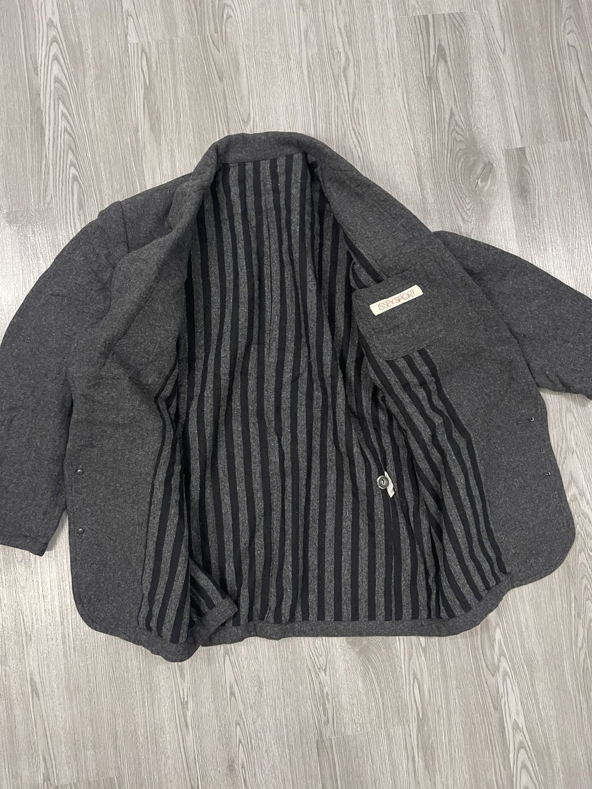 Vintage Steals🔥🔥🔥80s Issey Sport Black Grey Striped Wool Coat Size US L / EU 52-54 / 3 - 5 Thumbnail
