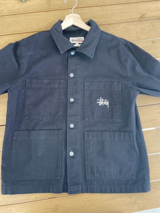 Vintage Stussy black denim work jacket by stussy quality workwear